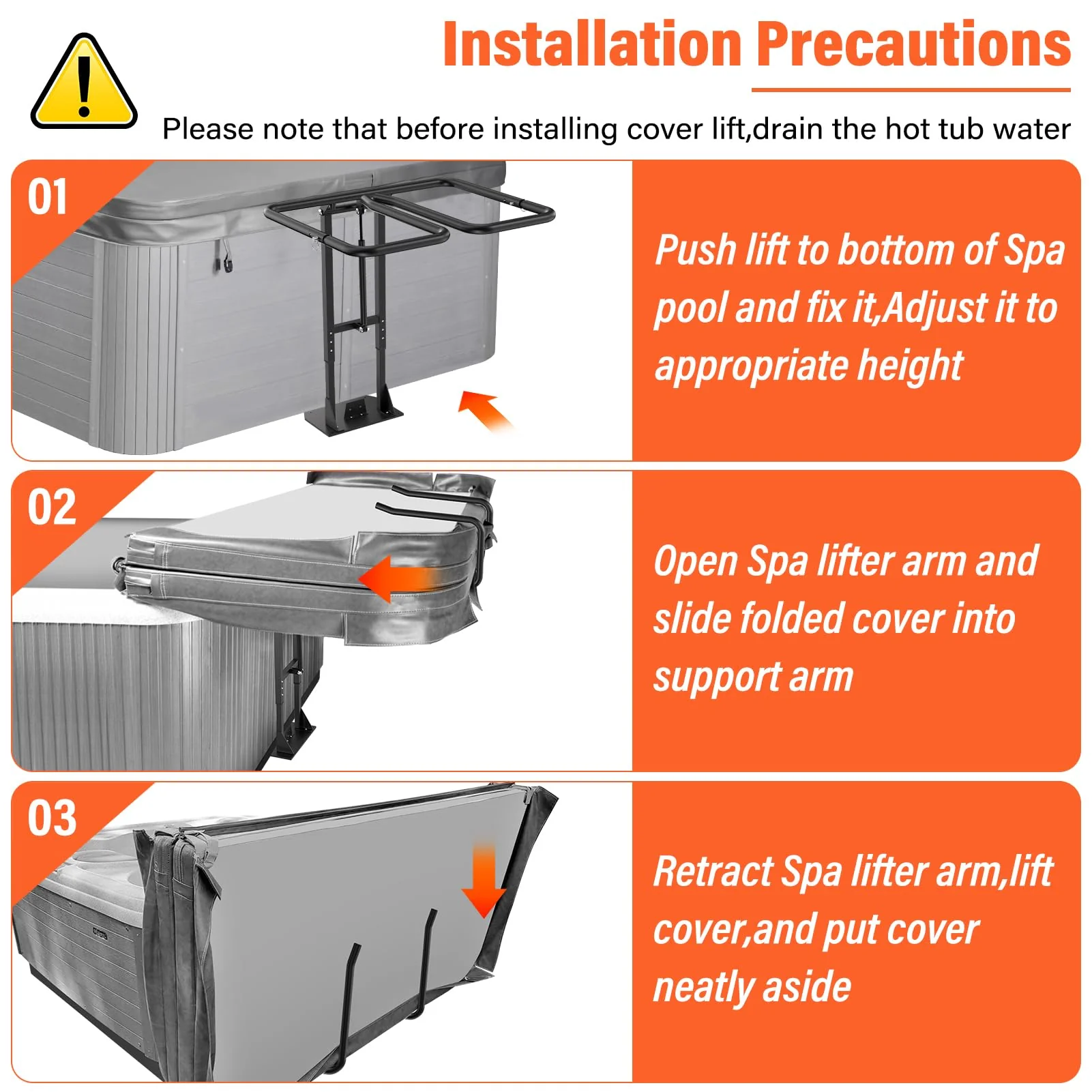 Cover Lifter,Hot Tub Cover Lifter Undermount,Spa Cover Lift,Heavy Duty Hot Tub Cover Lifter Hydraulic Removal System Adjustable U-Arms Reinforced Brackets,Undermount Design Works with All Spa Shapes - Image 3