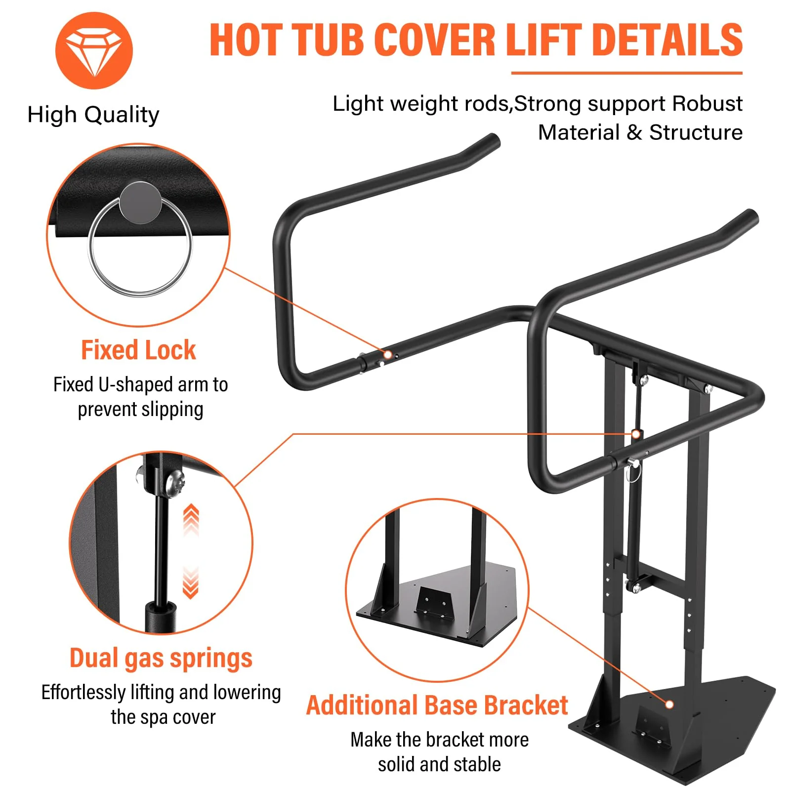 Cover Lifter,Hot Tub Cover Lifter Undermount,Spa Cover Lift,Heavy Duty Hot Tub Cover Lifter Hydraulic Removal System Adjustable U-Arms Reinforced Brackets,Undermount Design Works with All Spa Shapes - Image 5