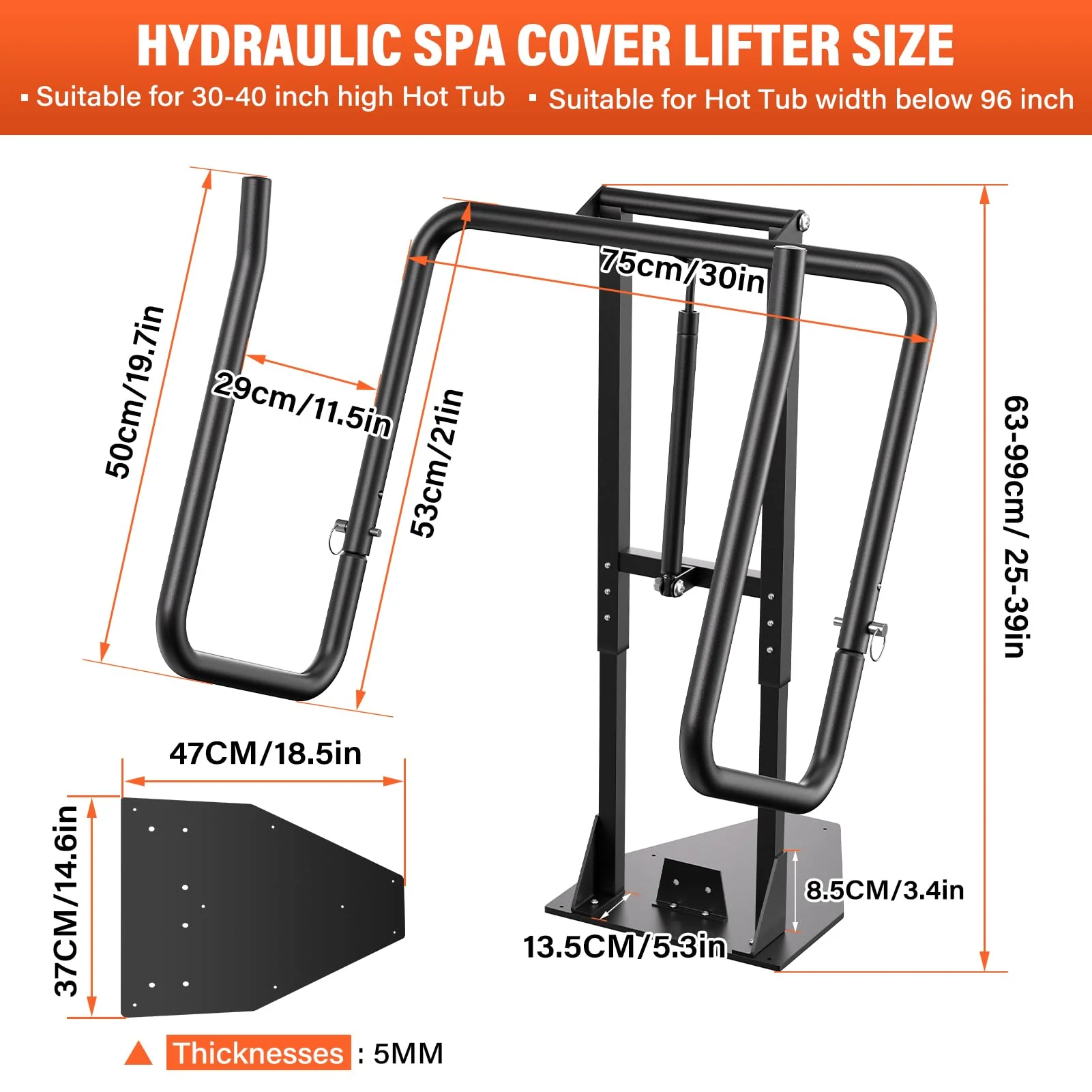 Cover Lifter,Hot Tub Cover Lifter Undermount,Spa Cover Lift,Heavy Duty Hot Tub Cover Lifter Hydraulic Removal System Adjustable U-Arms Reinforced Brackets,Undermount Design Works with All Spa Shapes - Image 7