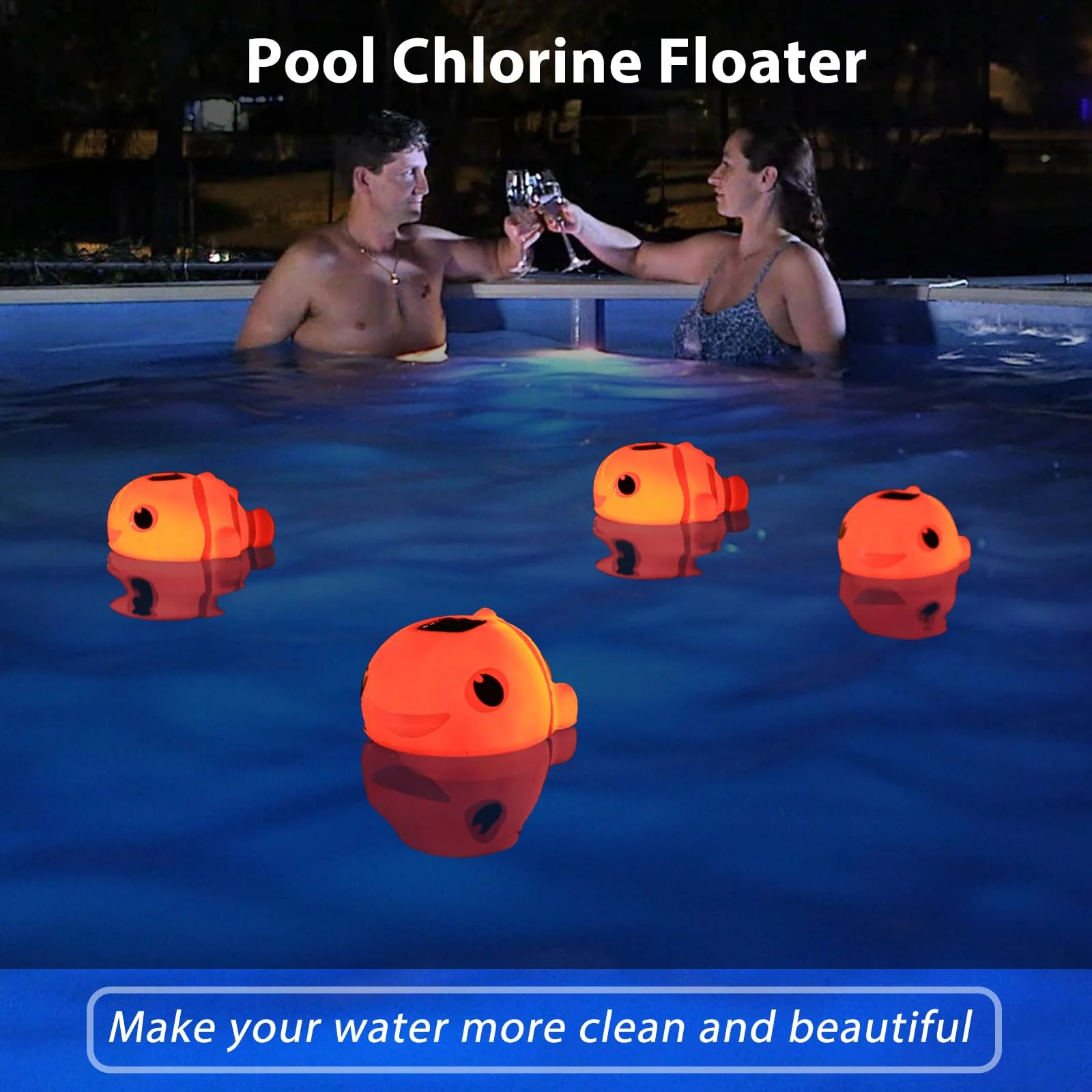 Covfirst Pool Chlorine Floater, Solar Floating Pool Chlorine Dispenser with Light, Adjustable Release, Large Size Spa Chemical Dispenser for 3 inch Tabs, Easy Opening Chlorines Floater for Hot Tub - Image 2