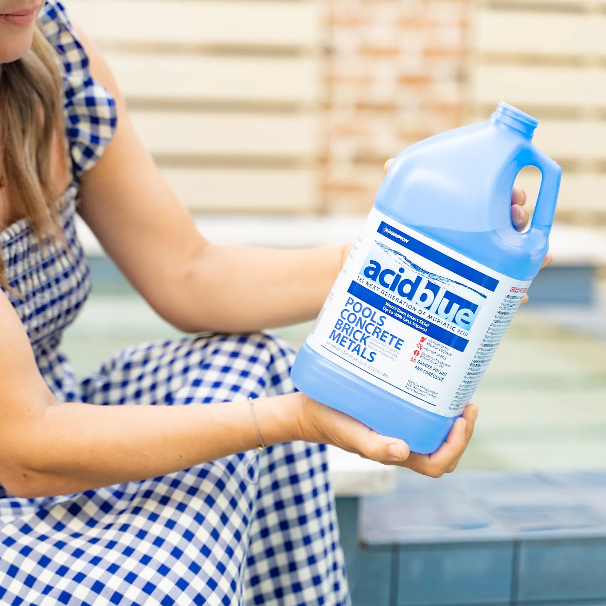 CPDI Champion 4-Pack Acidblue Muriatic Acid for Swimming Pools & Spas, 1 Gallon Each - Low-Fume pH Stabilizer & Cleaner for Concrete & Masonry Surfaces, Clears Rust & Scale Build-Up - Image 6