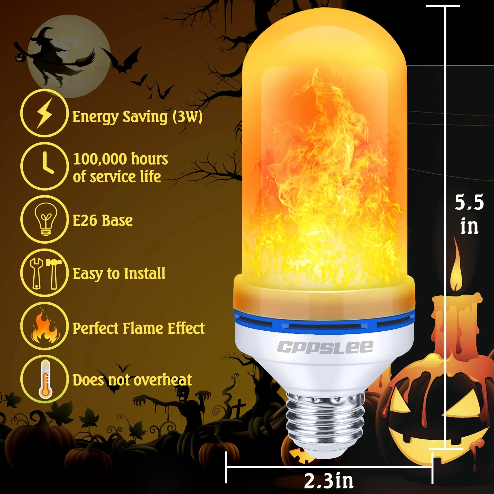 CPPSLEE Upgraded LED Flame Light Bulbs, 4 Modes Flickering Light Bulbs, E26 Base Fire Flame Bulb for Halloween Decorations Outdoor, Christmas Lights Patio Indoor Home Decor (Yellow, 4 Pack) - Image 4
