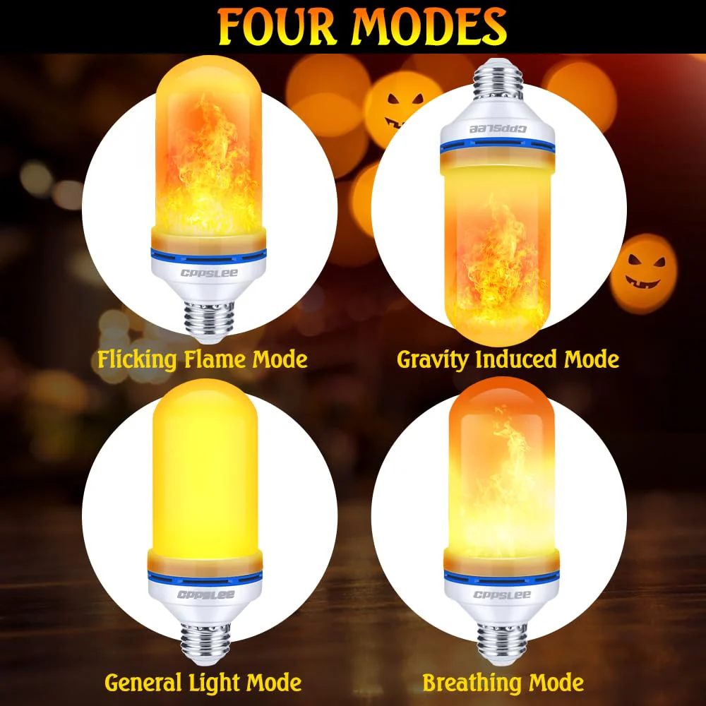 CPPSLEE Upgraded LED Flame Light Bulbs, 4 Modes Flickering Light Bulbs, E26 Base Fire Flame Bulb for Halloween Decorations Outdoor, Christmas Lights Patio Indoor Home Decor (Yellow, 4 Pack) - Image 7