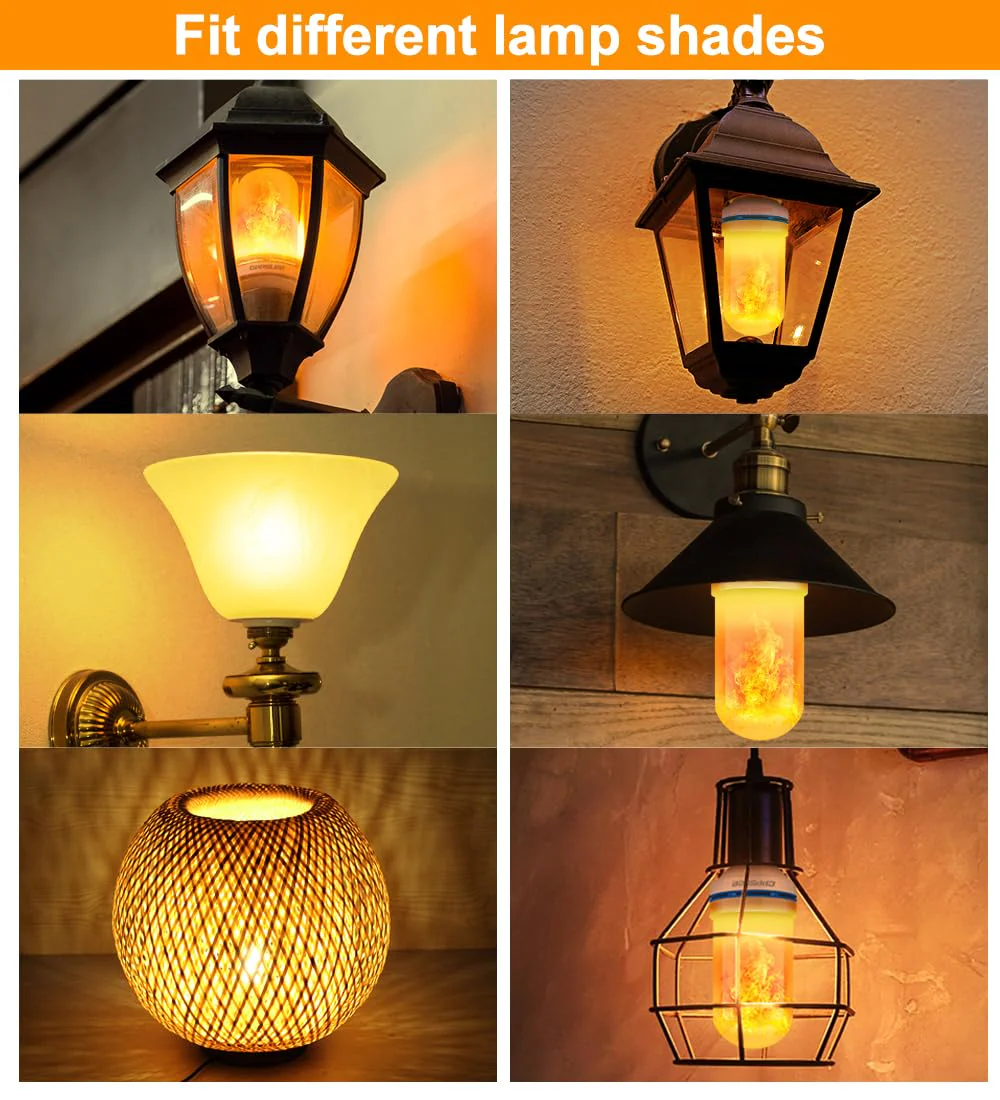 CPPSLEE Upgraded LED Flame Light Bulbs, 4 Modes Flickering Light Bulbs, E26 Base Fire Flame Bulb for Halloween Decorations Outdoor, Christmas Lights Patio Indoor Home Decor (Yellow, 4 Pack) - Image 8