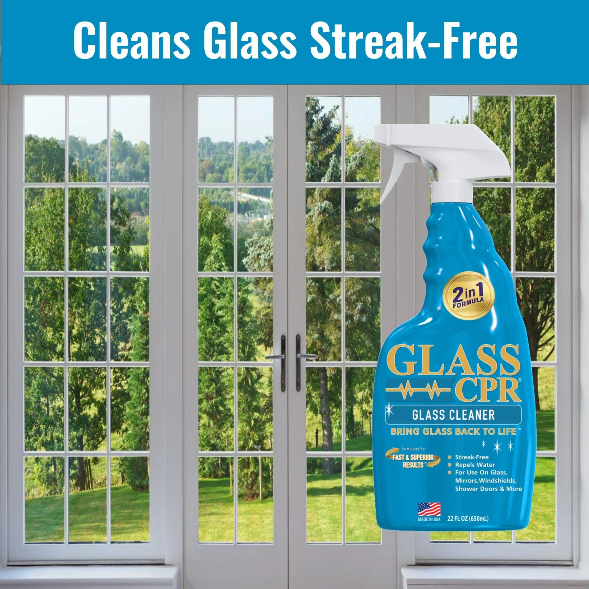 CPR Glass 2-in-1 Glass Cleaner & Water Repellent (22oz) + 2 Microfiber Applicator Towels | Deep Cleaning for Glass, Mirrors, Windows, Windshields, Shower Doors - Image 3