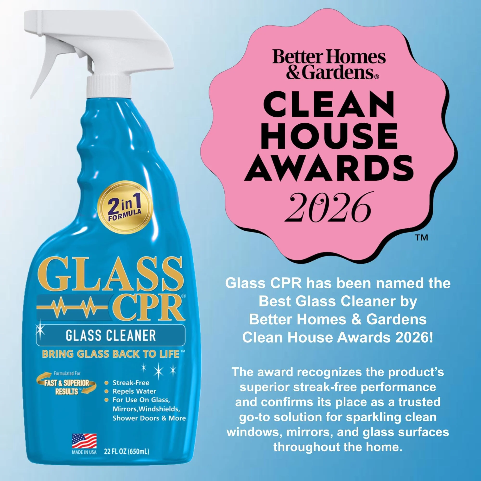 CPR Glass 2-in-1 Glass Cleaner & Water Repellent (22oz) + 2 Microfiber Applicator Towels | Deep Cleaning for Glass, Mirrors, Windows, Windshields, Shower Doors - Image 5