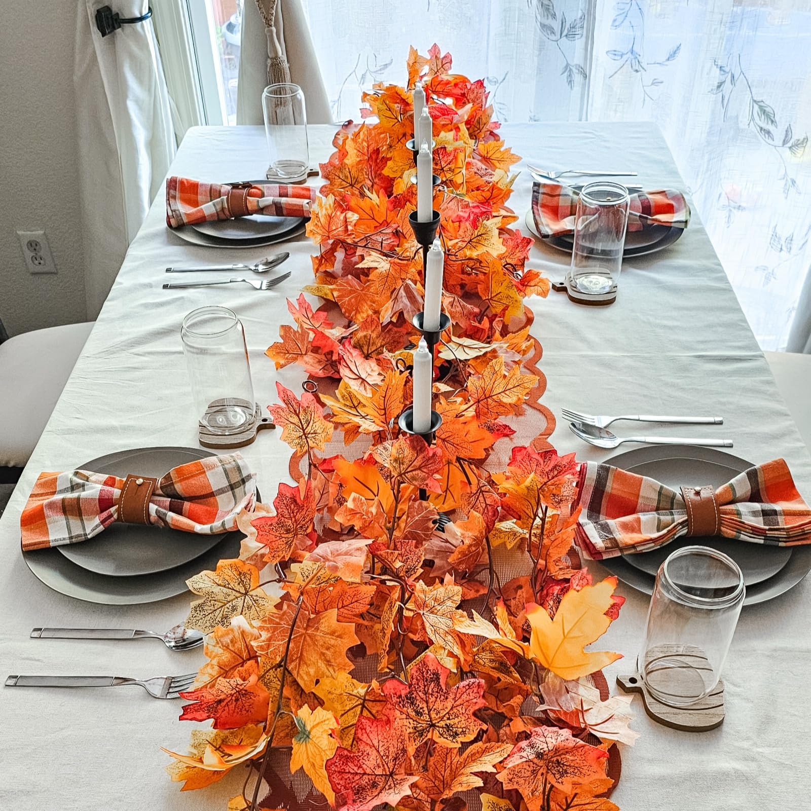 CQURE 5 Pack Fall Leaf Garland, Total 29.5Ft Artificial Fall Vines Autumn Garland Fall Maple Leaves Thanksgiving Decor for Home Wedding Fireplace Christmas - Image 2