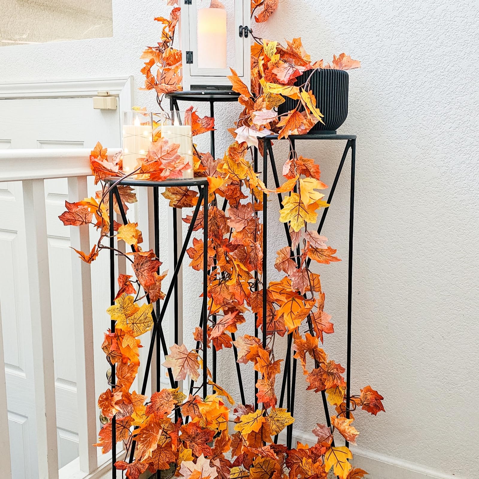 CQURE 7 Pack Fall Leaf Garland, Total 41.3Ft Artificial Fall Vines Autumn Garland Fall Maple Leaves Thanksgiving Decor for Home Wedding Fireplace Christmas - Image 4