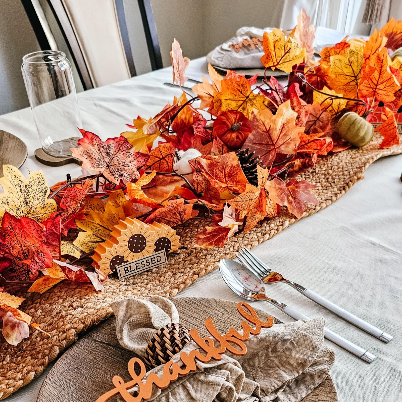 CQURE 7 Pack Fall Leaf Garland, Total 41.3Ft Artificial Fall Vines Autumn Garland Fall Maple Leaves Thanksgiving Decor for Home Wedding Fireplace Christmas - Image 7