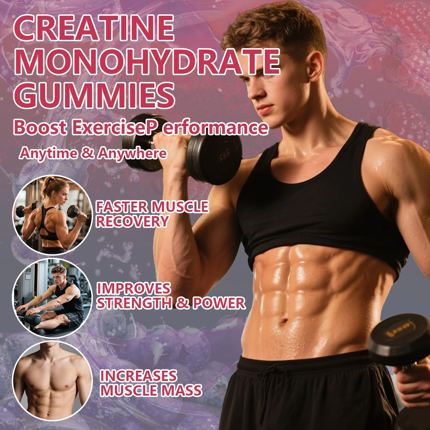 Crasye Creatine Monohydrate Gummies Complex 8000 MG for Men Women, Creatine Gummy with Taurine BCAA for Energy Support and Muscle Strength, Sugar Free Pre-Workout Supplement - Image 3