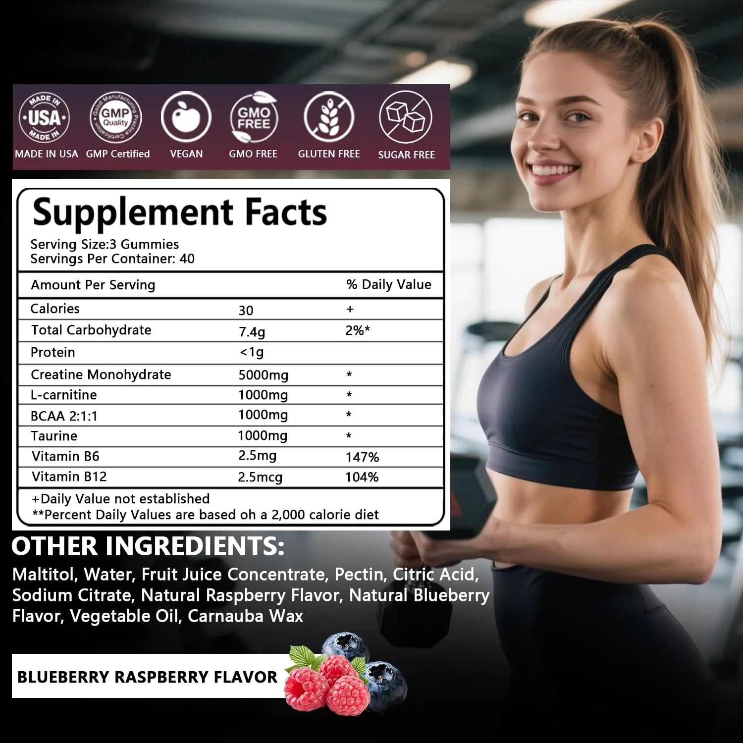 Crasye Creatine Monohydrate Gummies Complex 8000 MG for Men Women, Creatine Gummy with Taurine BCAA for Energy Support and Muscle Strength, Sugar Free Pre-Workout Supplement - Image 7