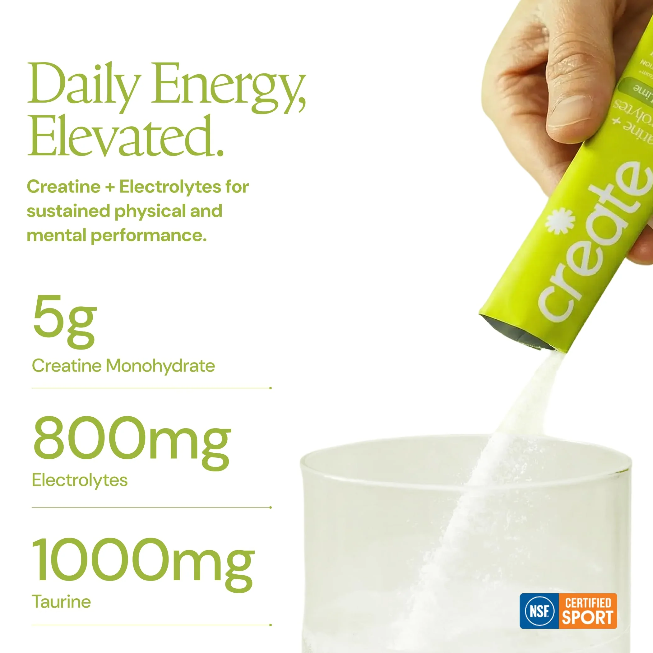 Create Creatine + Electrolytes Mix - Creatine Monohydrate Stick Packs, Supports Energy and Hydration, NSF Certified for Sport, 30 Count, Lemon Lime - Image 3