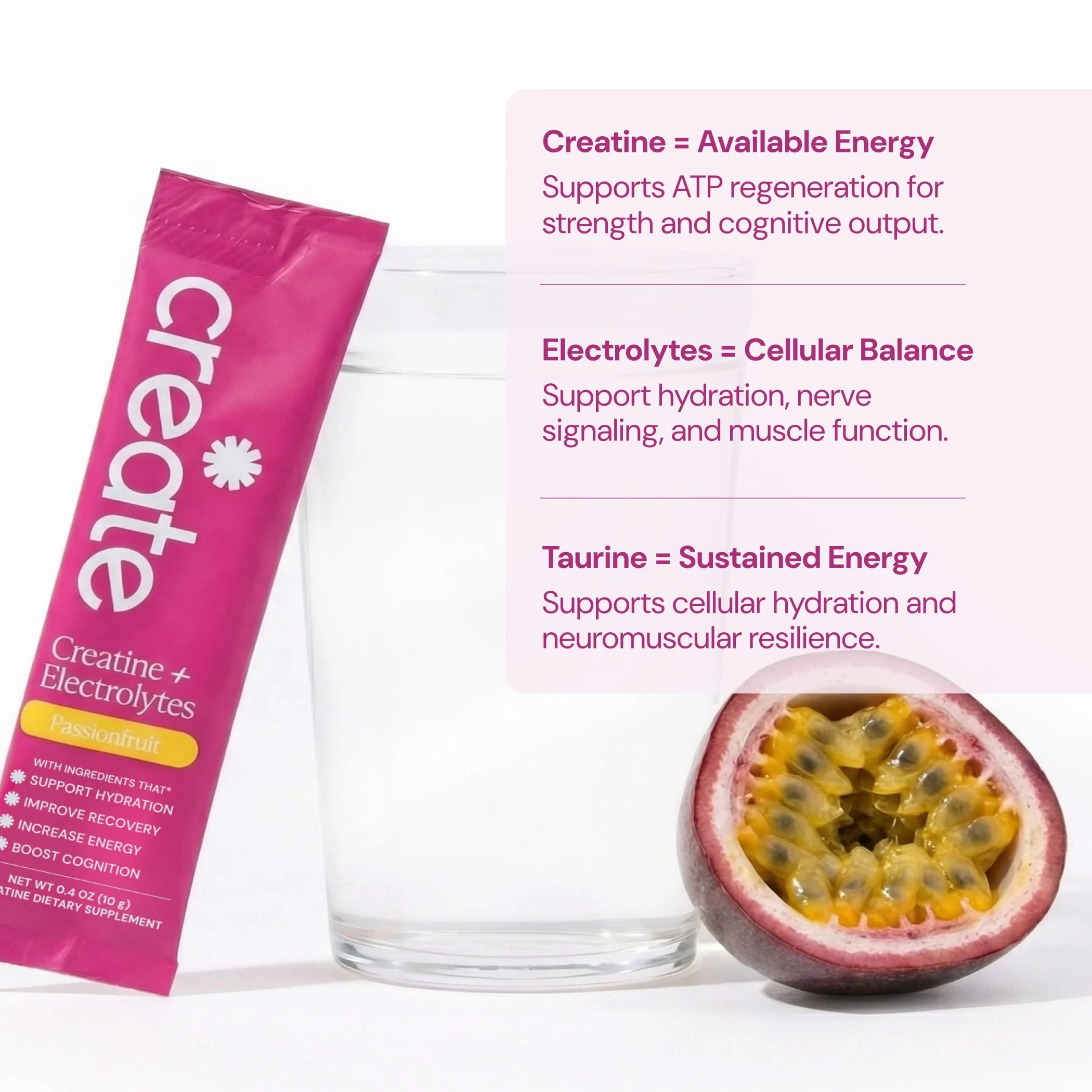 Create Creatine + Electrolytes Mix - Creatine Monohydrate Stick Packs, Supports Energy and Hydration, NSF Certified for Sport, 30 Count, Passion Fruit - Image 8