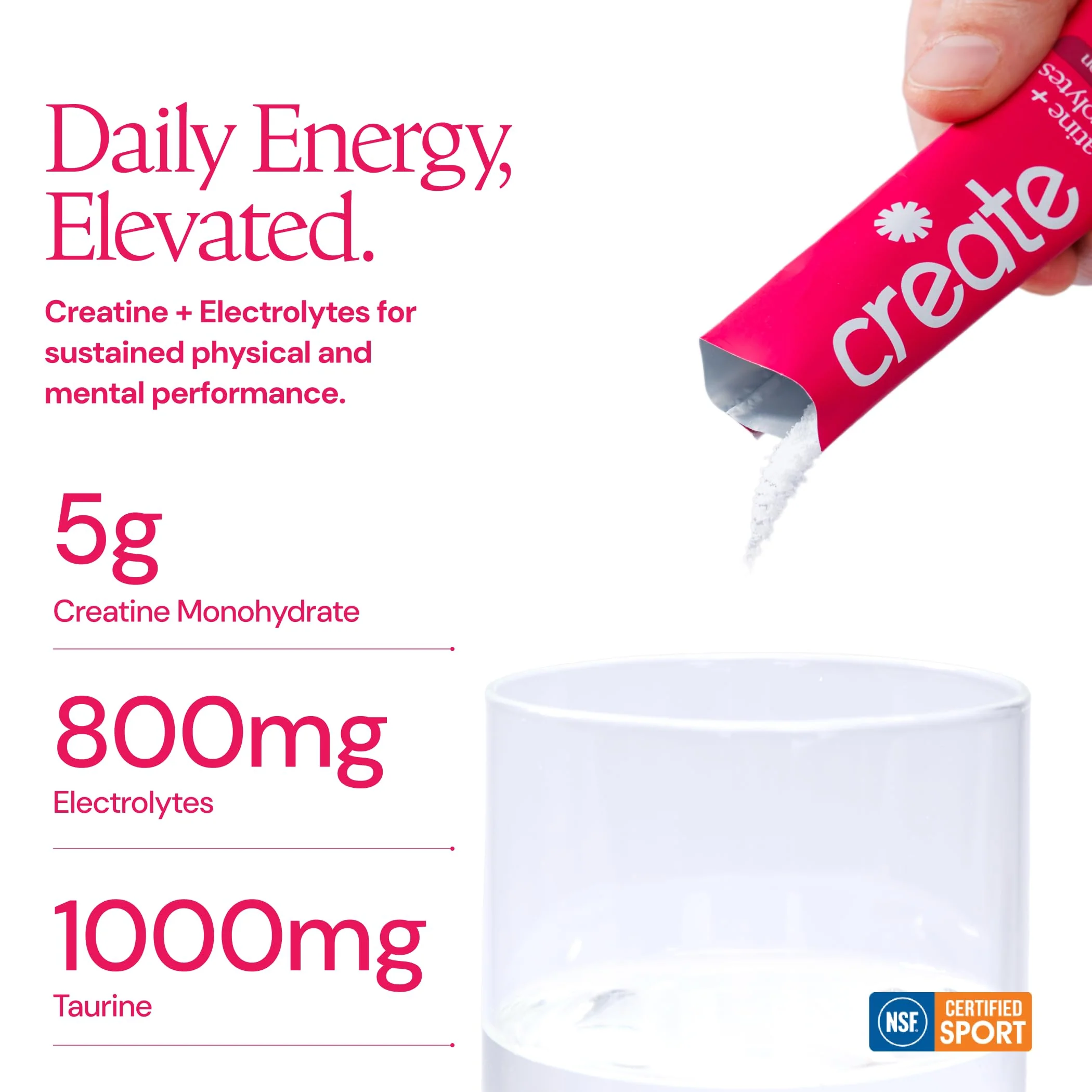 Create Creatine + Electrolytes Mix - Creatine Monohydrate Stick Packs, Supports Energy and Hydration, NSF Certified for Sport, 30 Count, Watermelon - Image 3