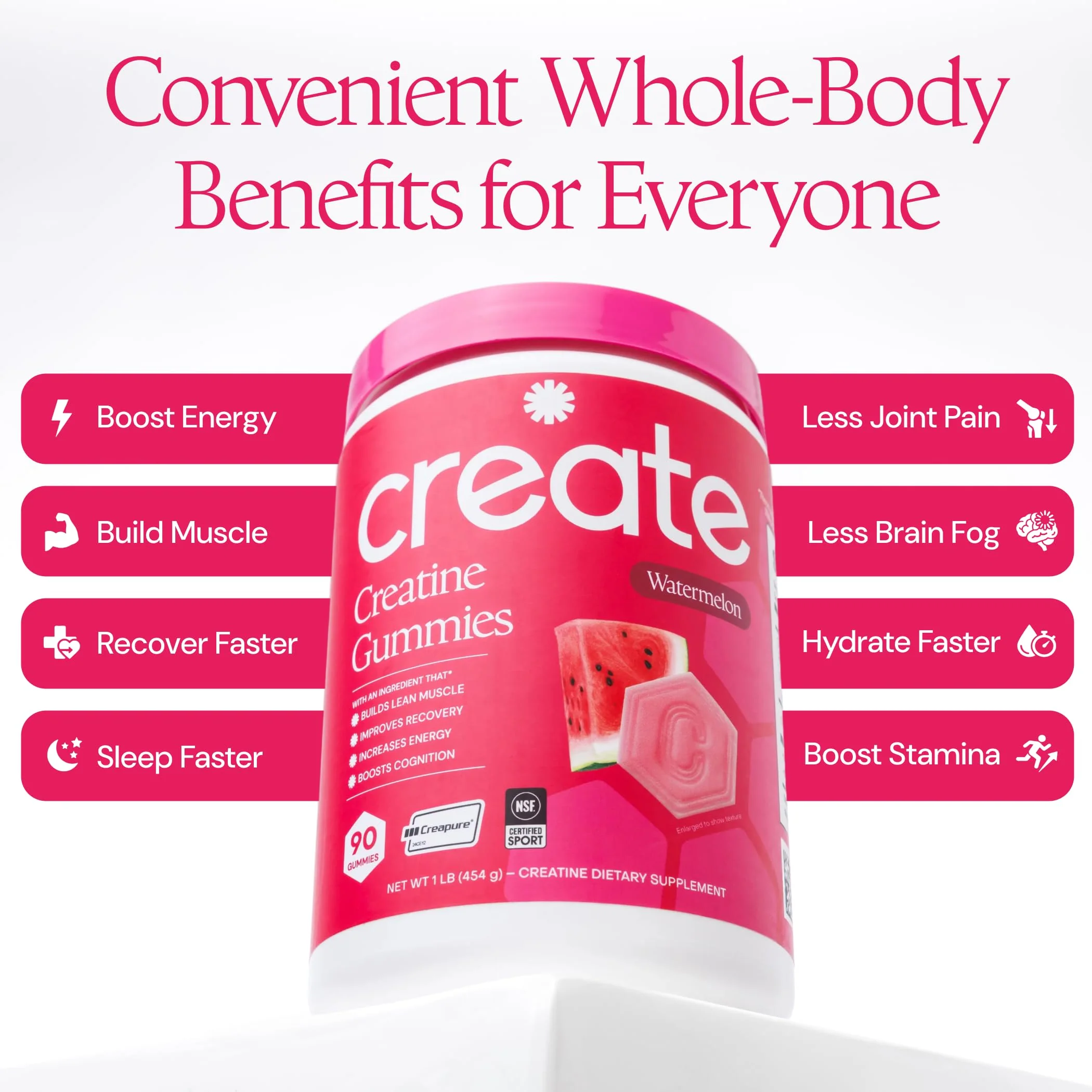 Create Creatine Monohydrate Gummies for Men & Women, Boost Focus, Strength, and Endurance, Anti-Melting Formula, Vegan, Gluten-Free, Non-GMO, 1.5g of Creatine per Gummy (Watermelon) - Image 4