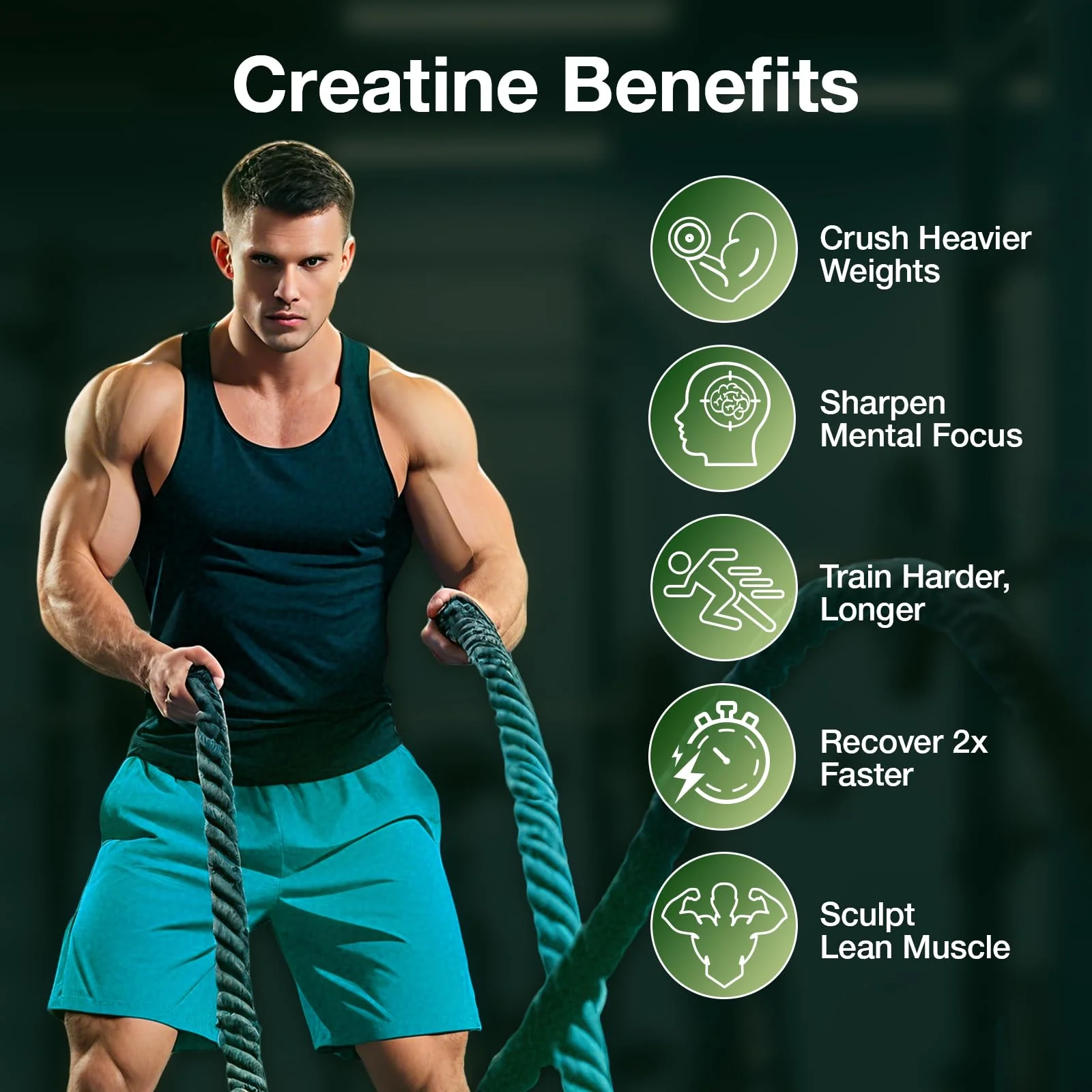 Creatine Gummies for Men & Women - Creatine Monohydrate Gummies 5g, Low Sugar Creatine Supplement for Muscle Builder, Energy Boost & Pre-Workout Supplement, Green Apple Flavor, 160 Gummies (2 Bottles) - Image 2