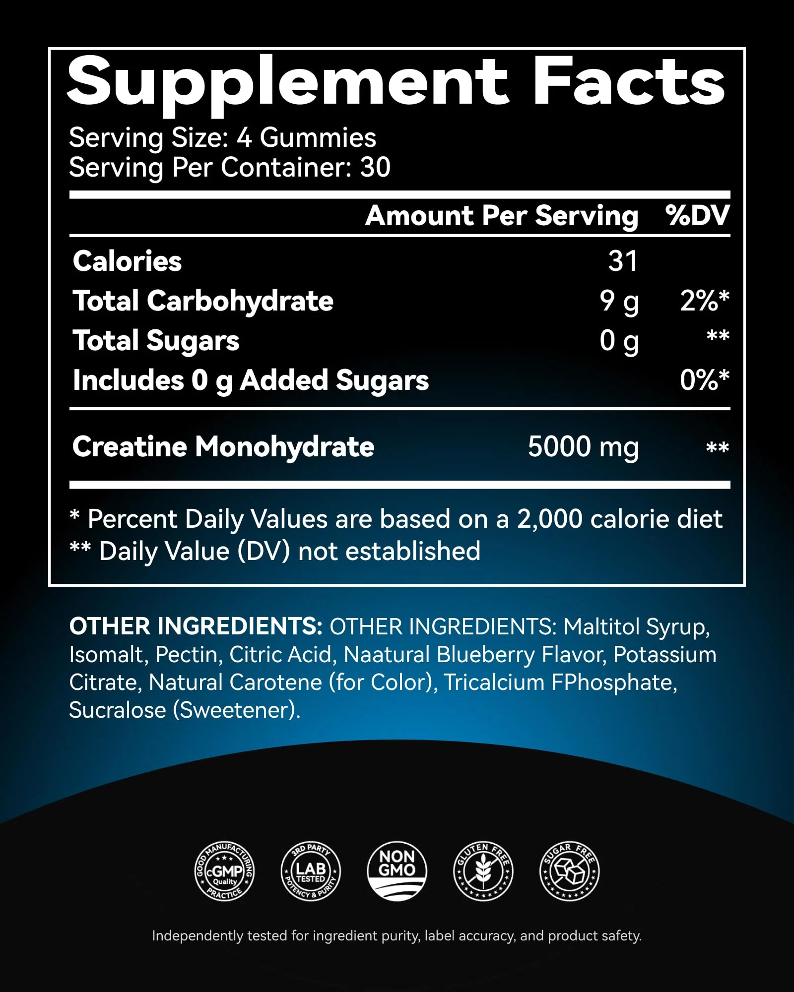 Creatine Gummies for Women & Men - 5000mg Pure Creatine Monohydrate Chewables - Sugar Free Pre Workout Gummies for Muscle Growth & Recovery - Vegan, Blueberry, 120 Count (30 Servings) - Image 9