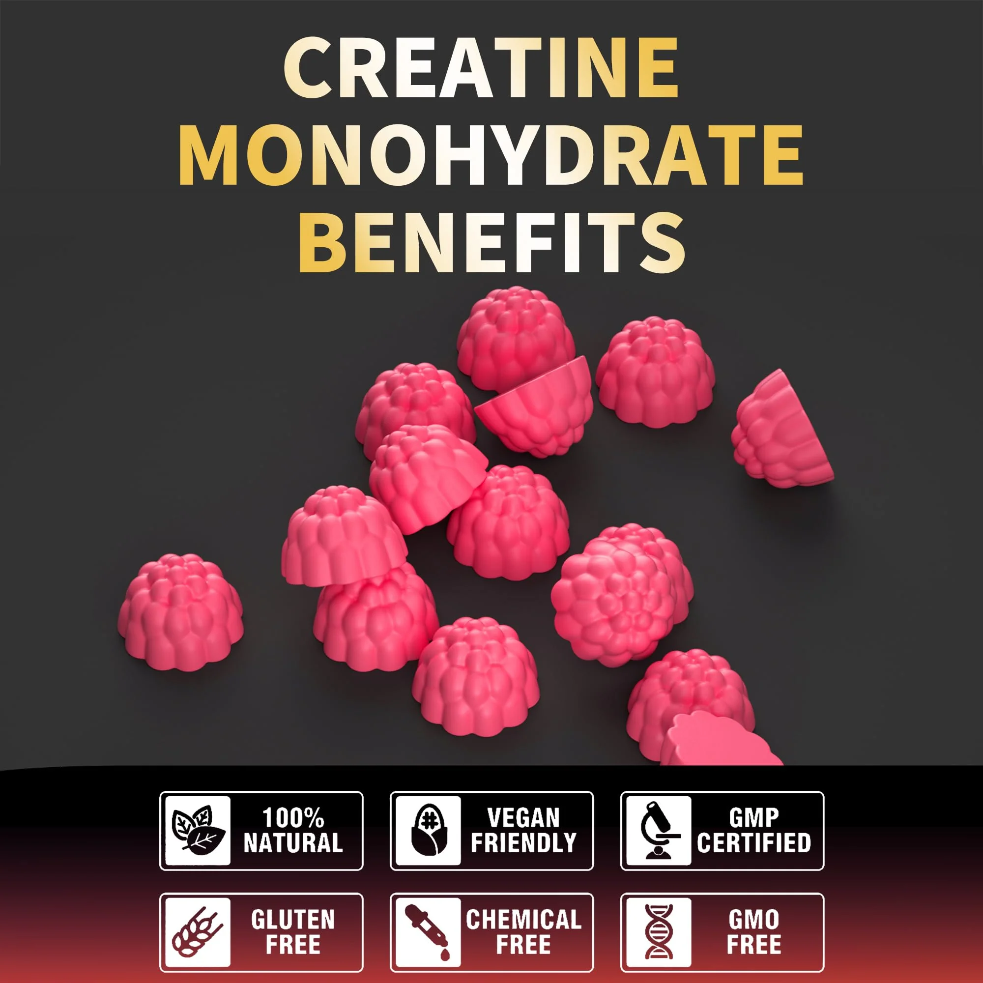 Creatine Monohydrate Gummies for Men & Women-5g of Creatine Monohydrate per Serving - Sugar Free,Vegan, Peach Flavor, 120 Count - Image 6