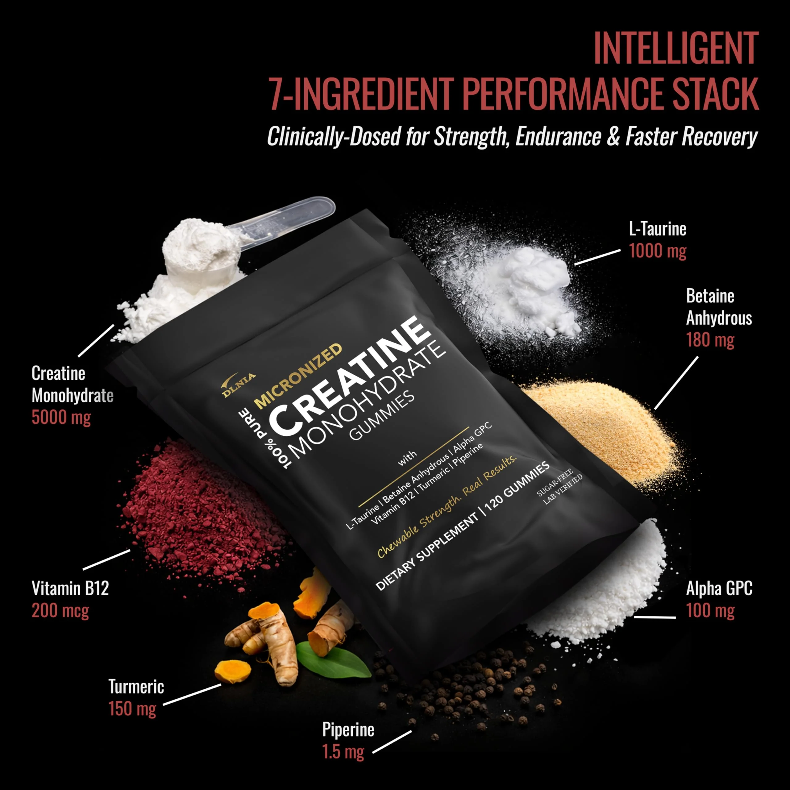 Creatine Monohydrate Gummies for Men & Women - Sugar Free & Vegan Advanced Formula W/L-Taurine + Vitamin B12 - for Muscle Strength, Muscles Builder, Recovery, Energy Boost, Pre-Workout Supplement - Image 9