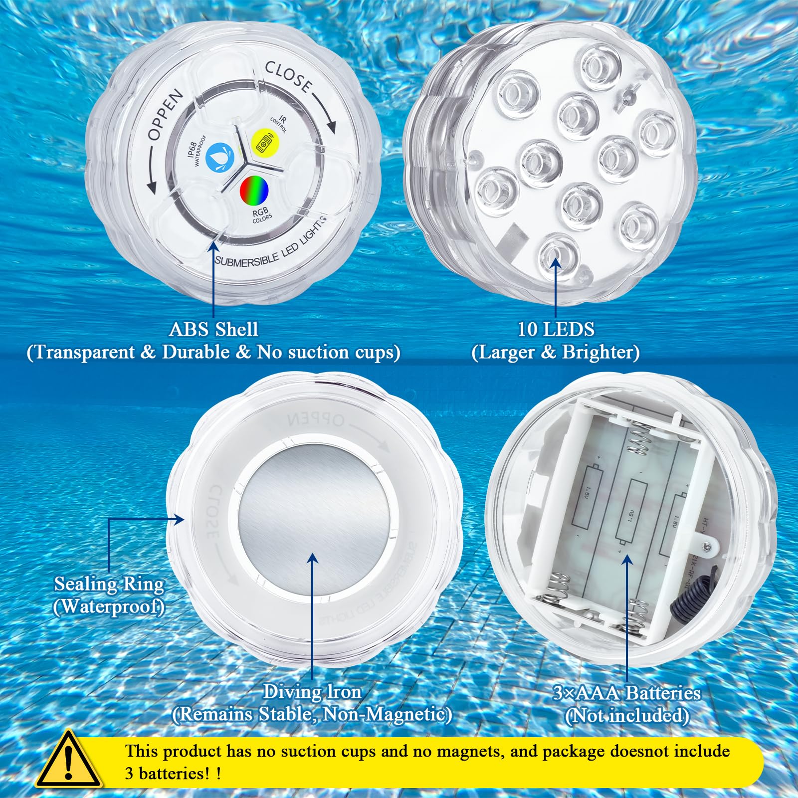 Creatrek Pool Lights with Remote, 10 Color Changing Pool Lights for Above Ground Pools, Battery Operated Submersible LED Lights for Pond, Bathtub, Hot Tub, Party, 4 Pack - Image 7