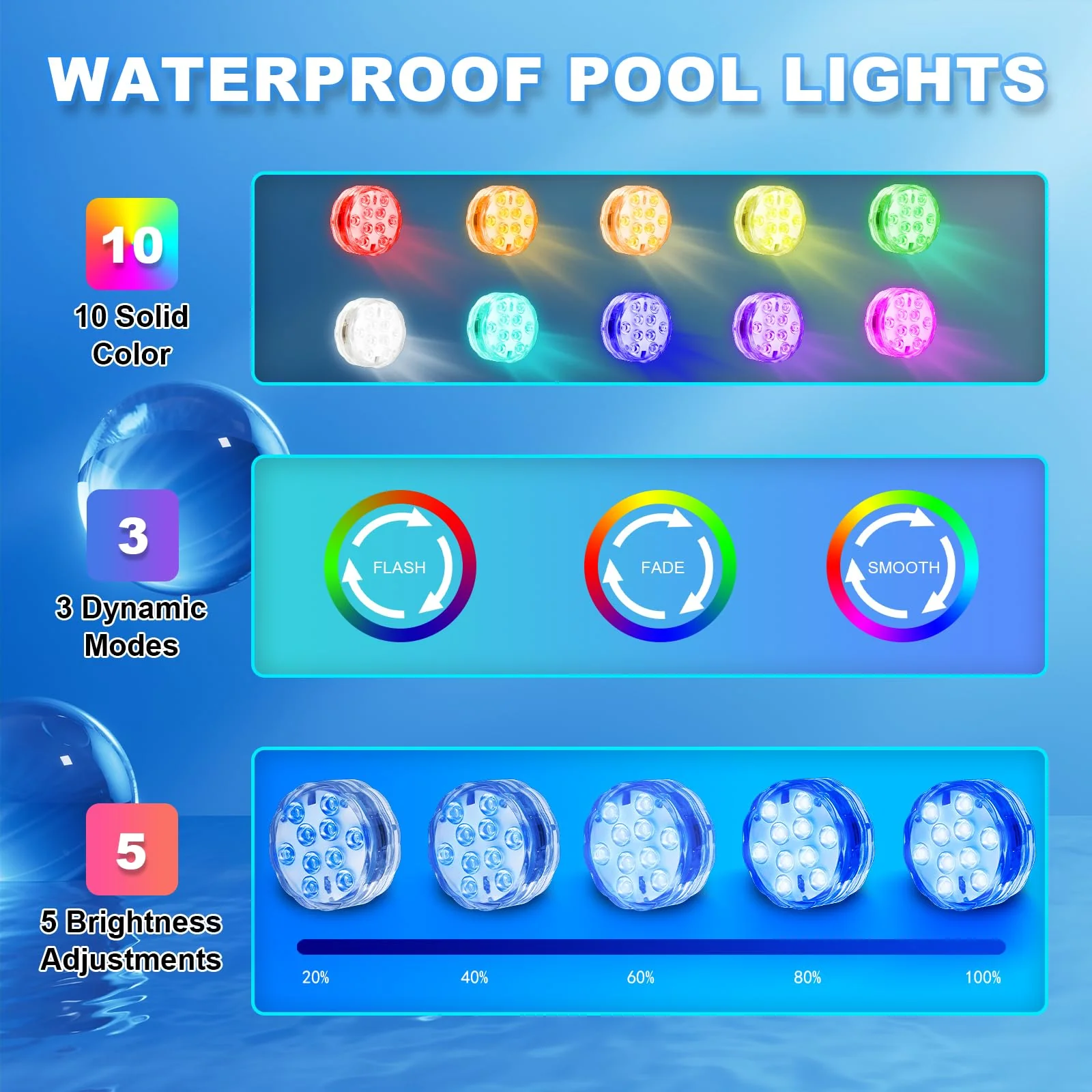 Creatrek Pool Lights with Remote, 10 Color Changing Pool Lights for Above Ground Pools, Battery Operated Submersible LED Lights for Pond, Bathtub, Hot Tub, Party, 4 Pack - Image 9