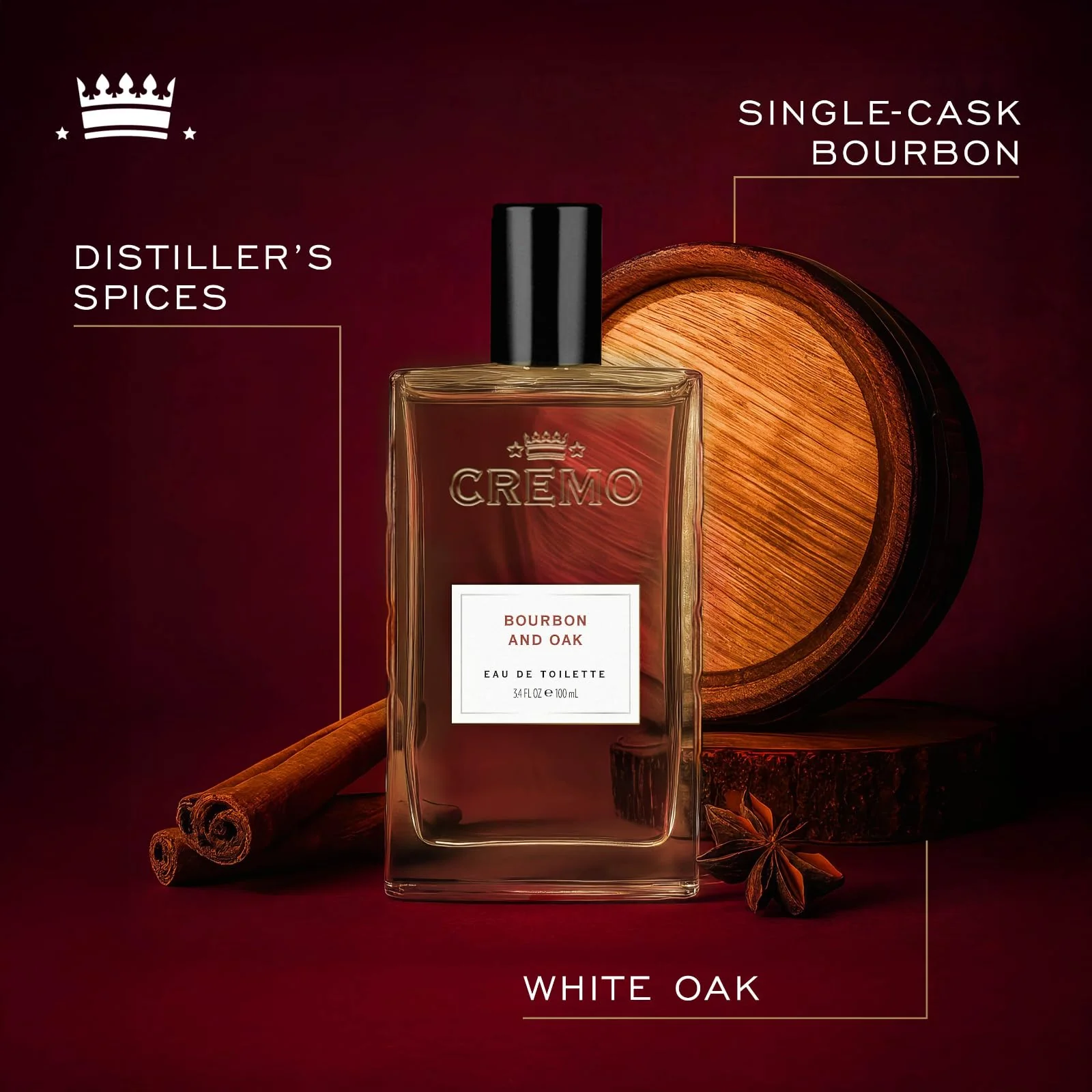 CREMO - Bourbon & Oak Eau de Toilette for Men - Spicy Fragrance - Spray 100ml - Gift for Men - Image 3