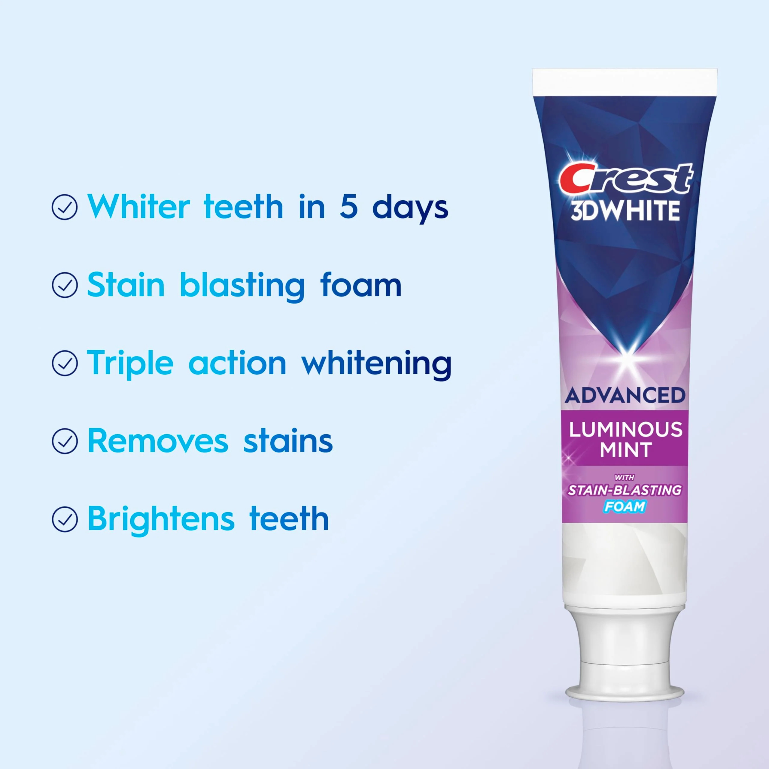Crest 3D White Advanced, Teeth Whitening Toothpaste for Adults, 3.7 oz, 4 Pack, Cavity Protection Fluoride Toothpaste, Strengthens Enamel, Travel Size Toiletries - Image 2