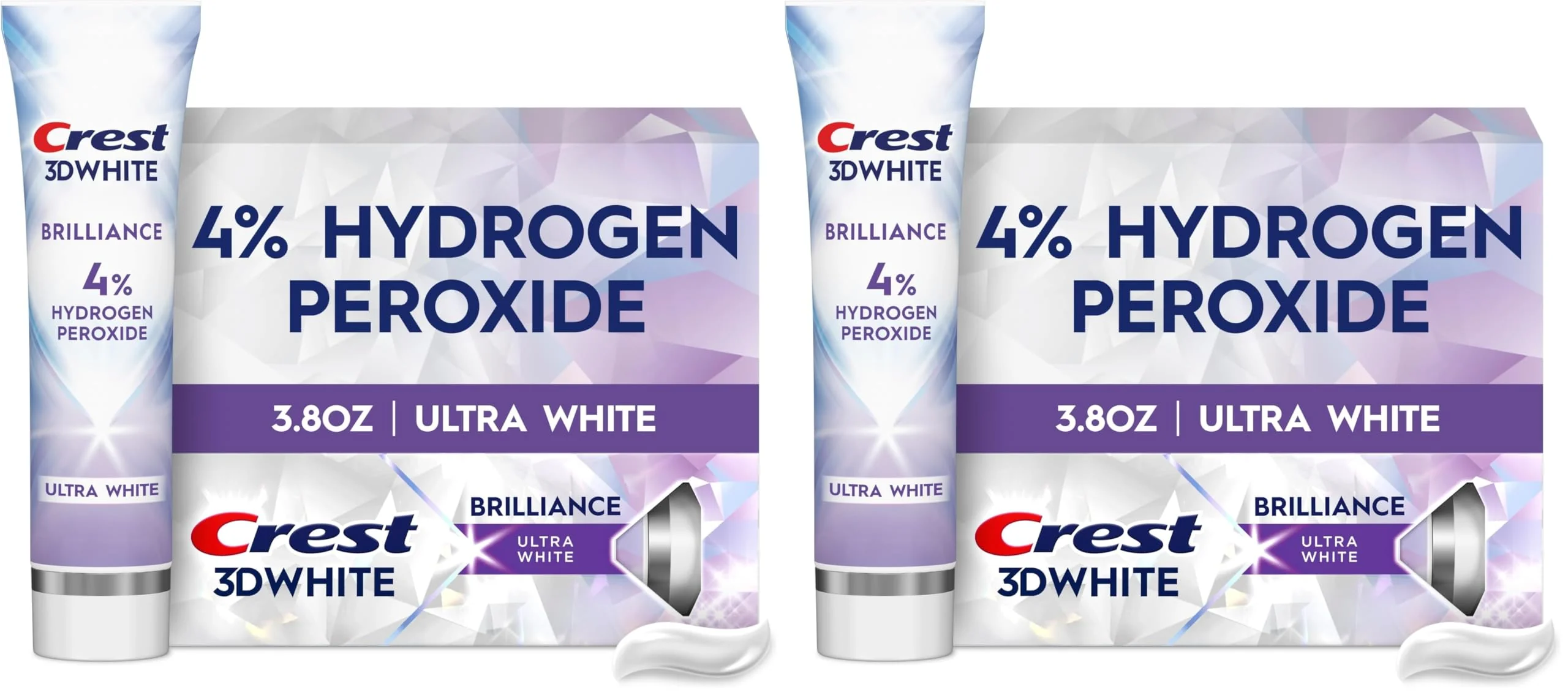 Crest 3D White Brilliance Pro Whitening Toothpaste | Anticavity Fluoride | 4% Hydrogen Peroxide | Pack of 2 | 3.8 oz