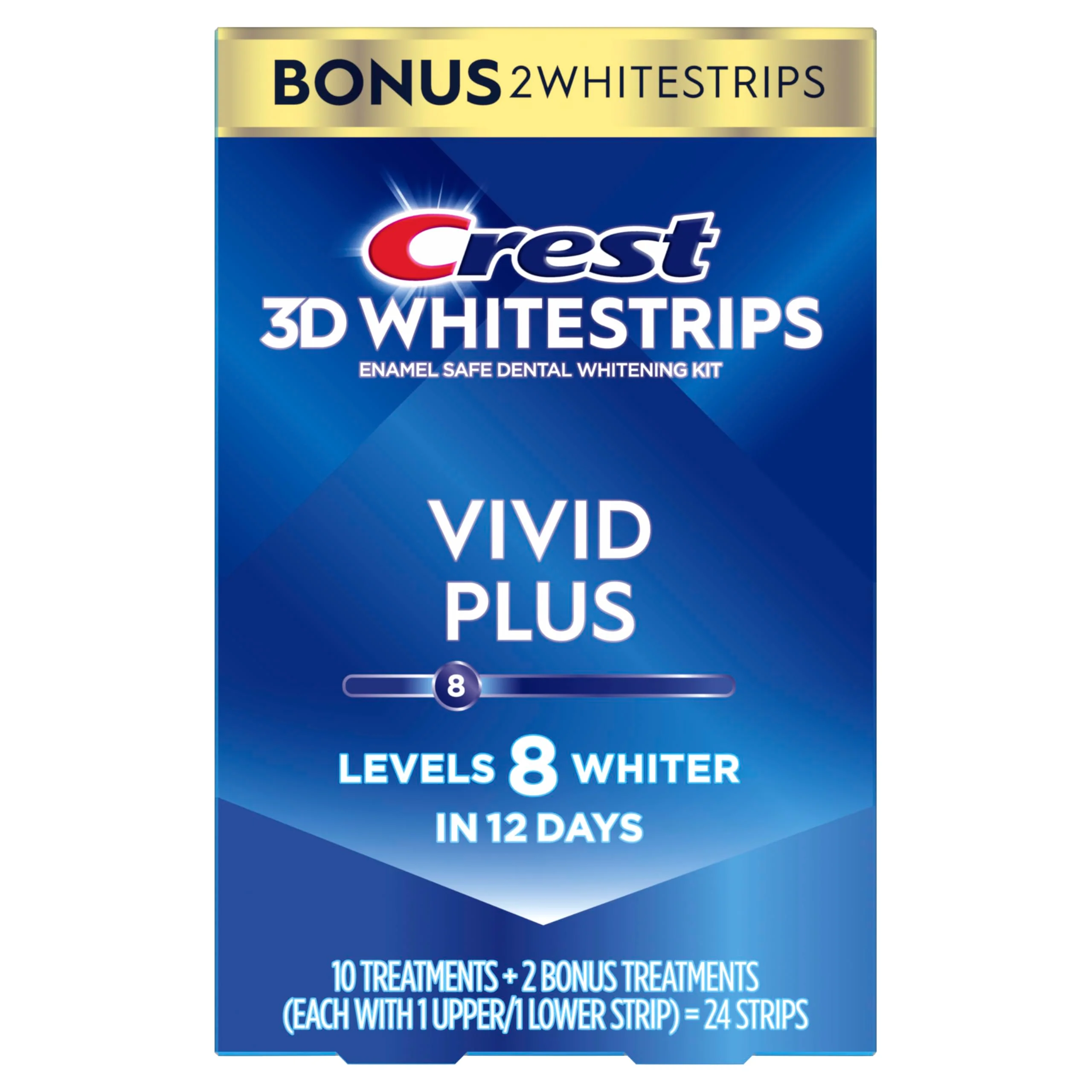 Crest 3D Whitestrips Vivid Plus, Teeth Whitening Strip Kit, 10 Treatments + 2 Bonus Treatments (Each with 1 Upper/1 Lower Strip), 24 Strips, 8 Levels Whiter, Teeth Whitening Kit - Image 7