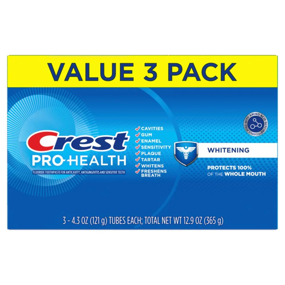 Crest Base Pro-Health Whitening Toothpaste (4.3oz) Triple Pack, Teeth Whitening - Image 7