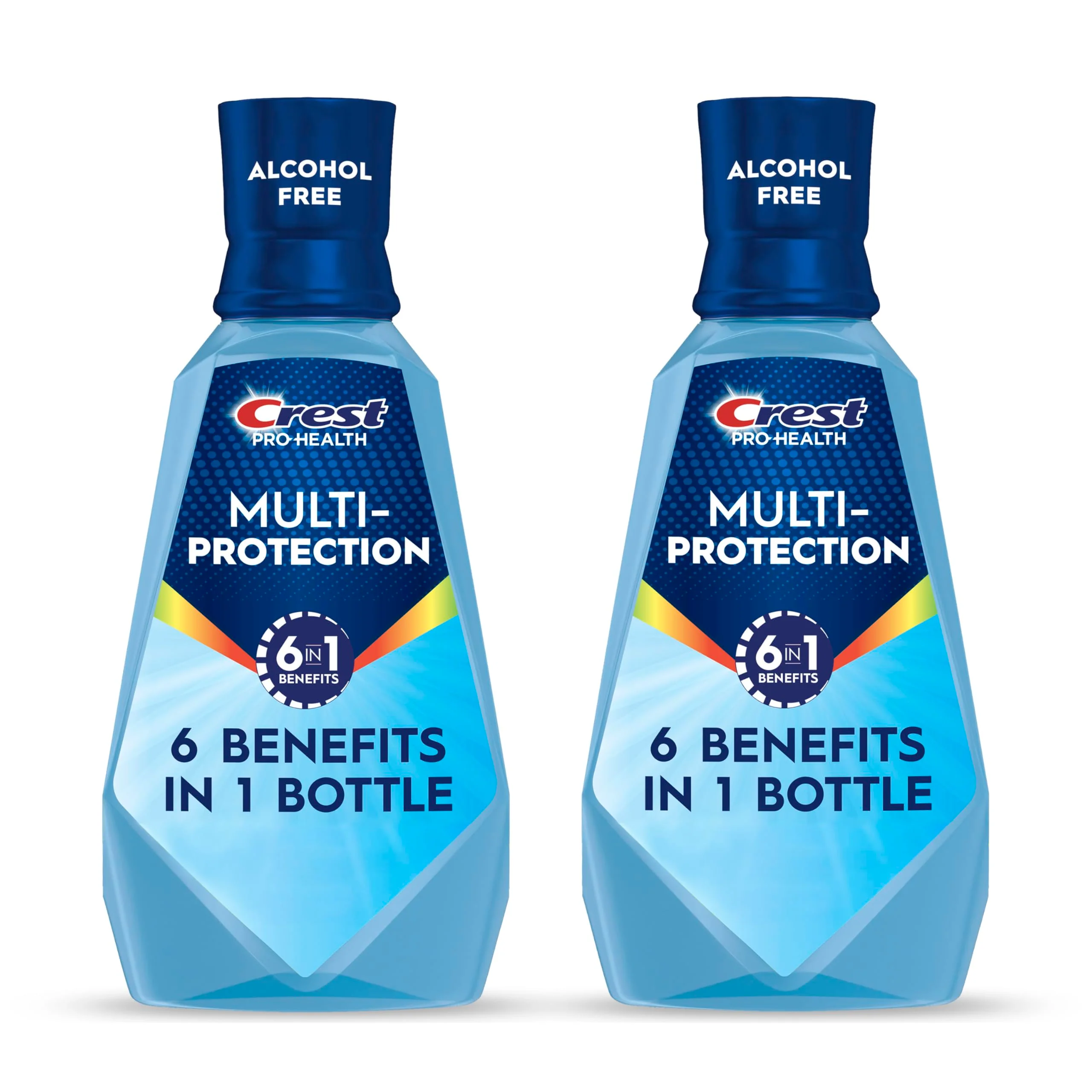 Crest Mouthwash Pro Health Multi-Protection, 6-in-1 Benefits, Alcohol Free, Anticavity Fluoride, Contains CPC (cetylpyridinium Chloride), Clean Mint, 1 L (33.8 fl oz), Pack of 2