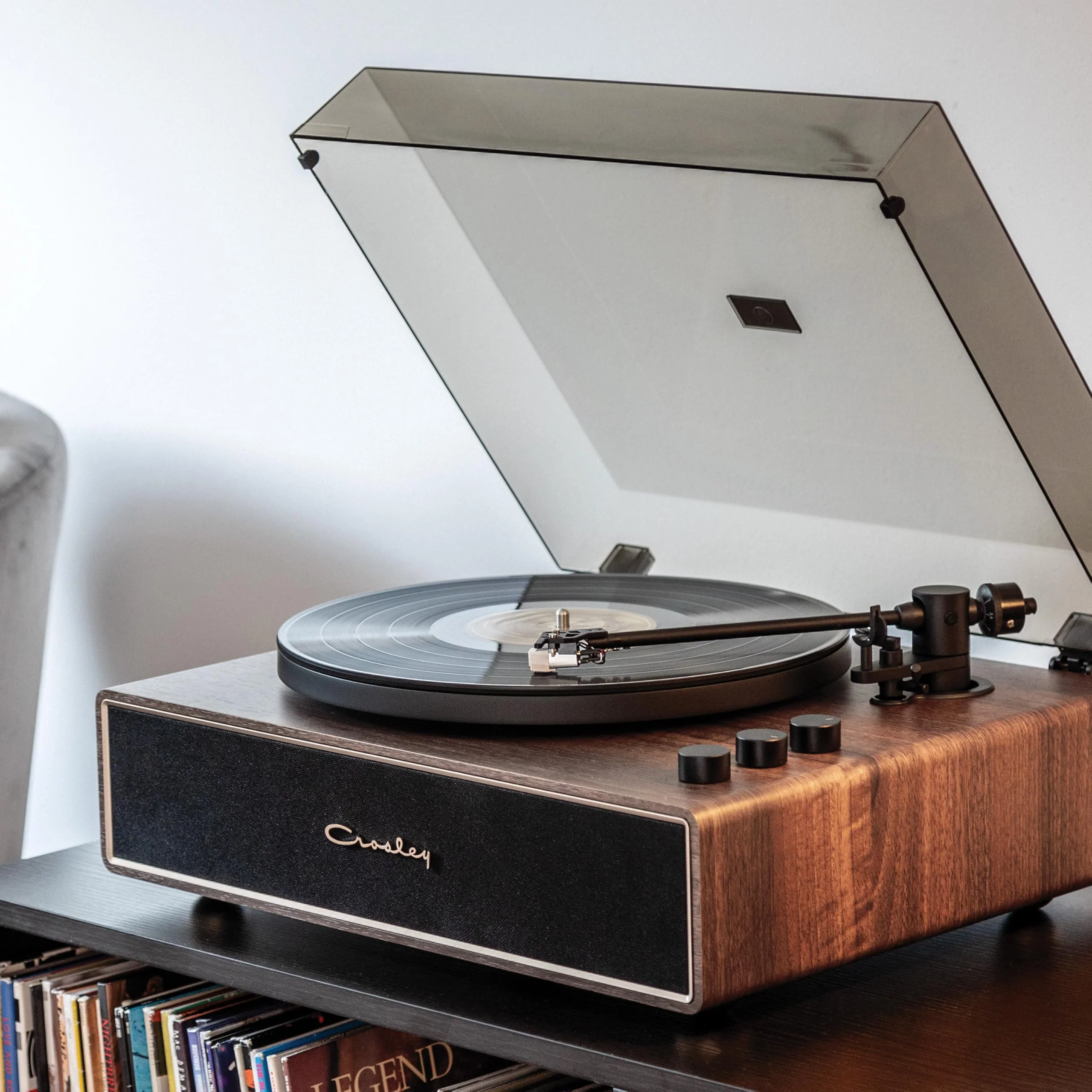 Crosley CR6046A-WAGL Stave 2-Speed Bluetooth Record Player Turntable with Built-in Speakers, Walnut - Image 14