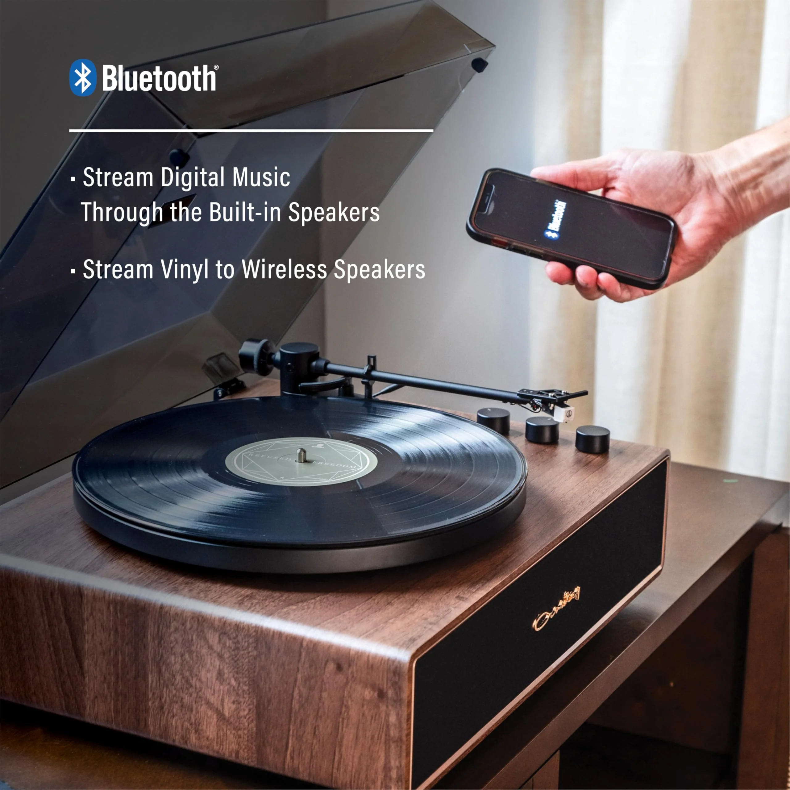 Crosley CR6046A-WAGL Stave 2-Speed Bluetooth Record Player Turntable with Built-in Speakers, Walnut - Image 15