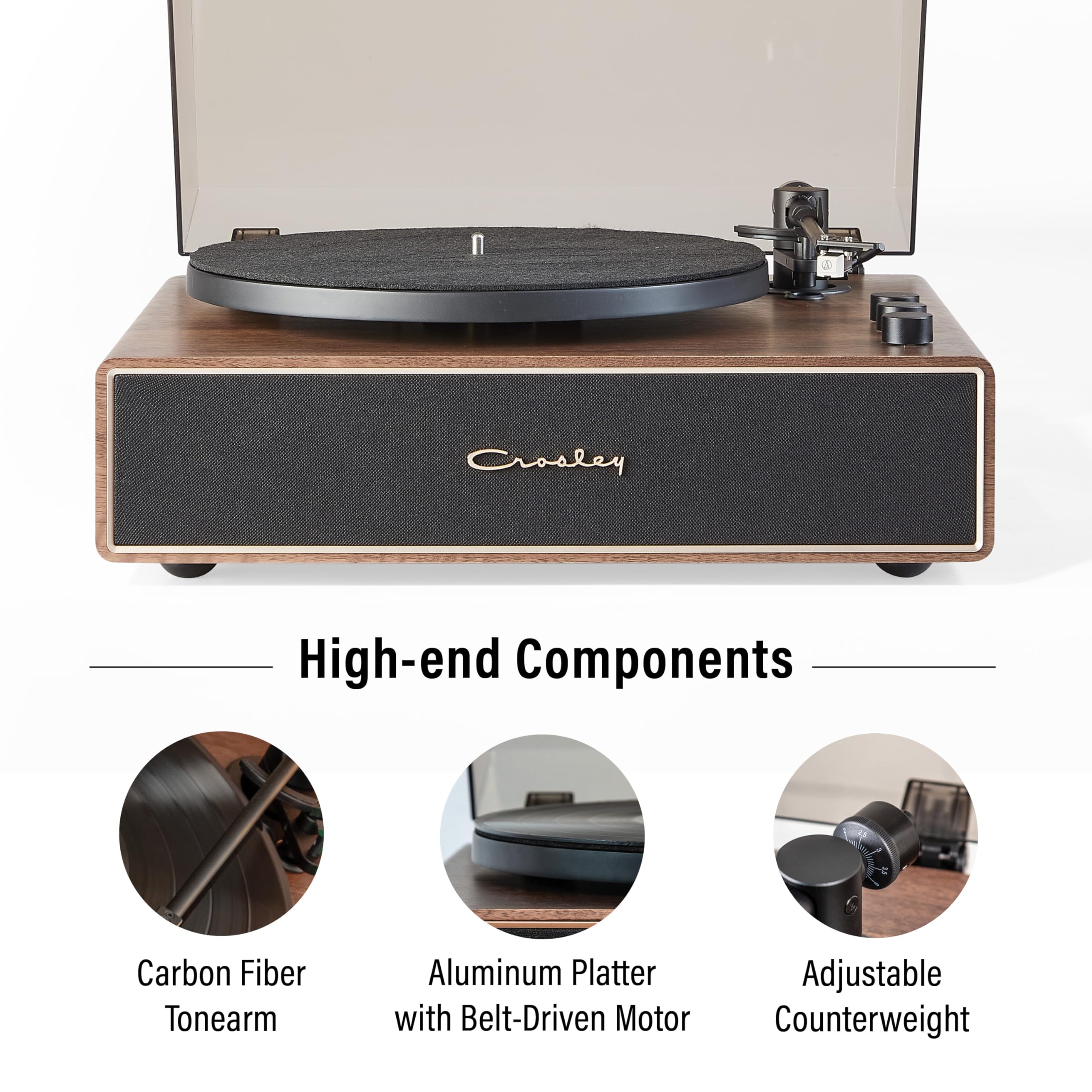 Crosley CR6046A-WAGL Stave 2-Speed Bluetooth Record Player Turntable with Built-in Speakers, Walnut - Image 19