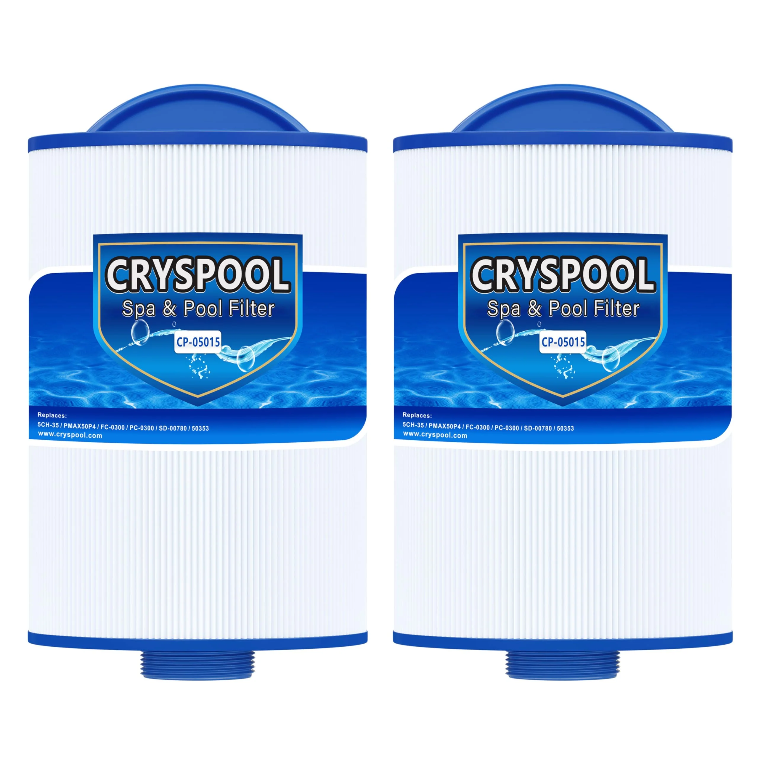 Cryspool® 05015 Spa Filter Compatible with 5CH-35, PMAX50P4, PAS35P, Maax 104309, FC-0300, 35 Sq. Ft hot tub Filter Cartridge, 1 1/2" MPT, 2 Pack