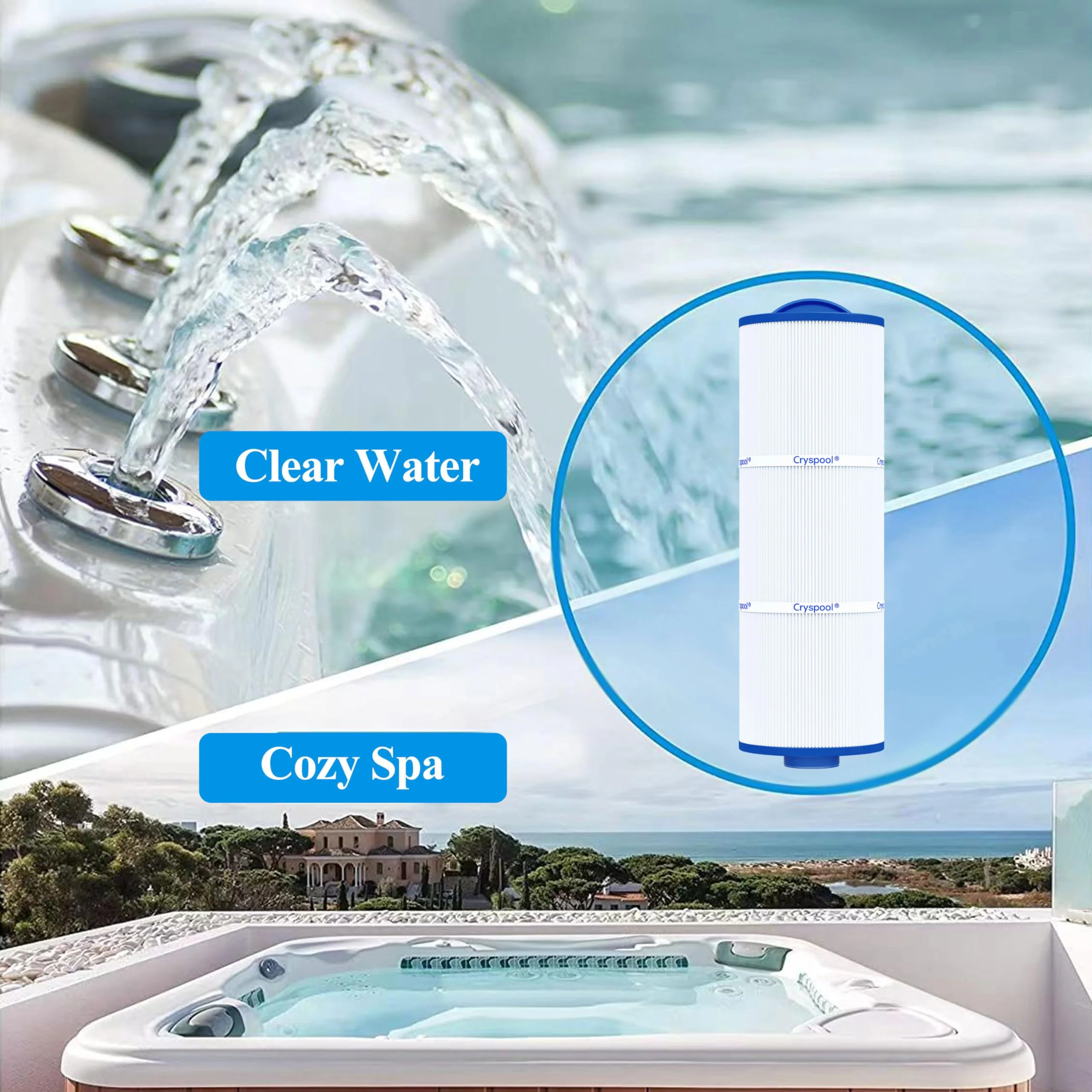 Cryspool® 05043 Filter Compatible with 20690 Marquis Hot Tub Filter, 5CH-512, 50 Sq. Ft Spa Filter Cartridge, 2 Pack - Image 2