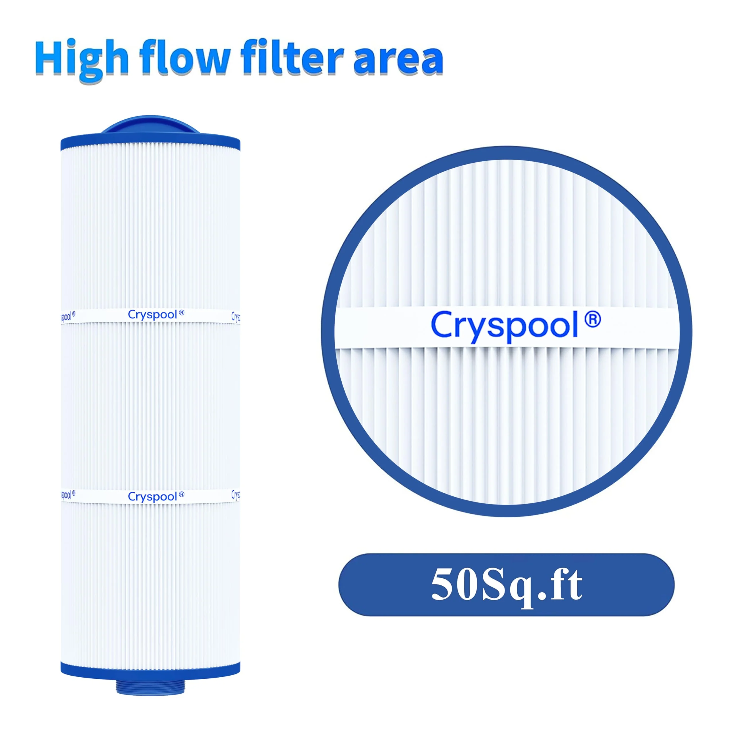 Cryspool® 05043 Filter Compatible with 20690 Marquis Hot Tub Filter, 5CH-512, 50 Sq. Ft Spa Filter Cartridge, 2 Pack - Image 3