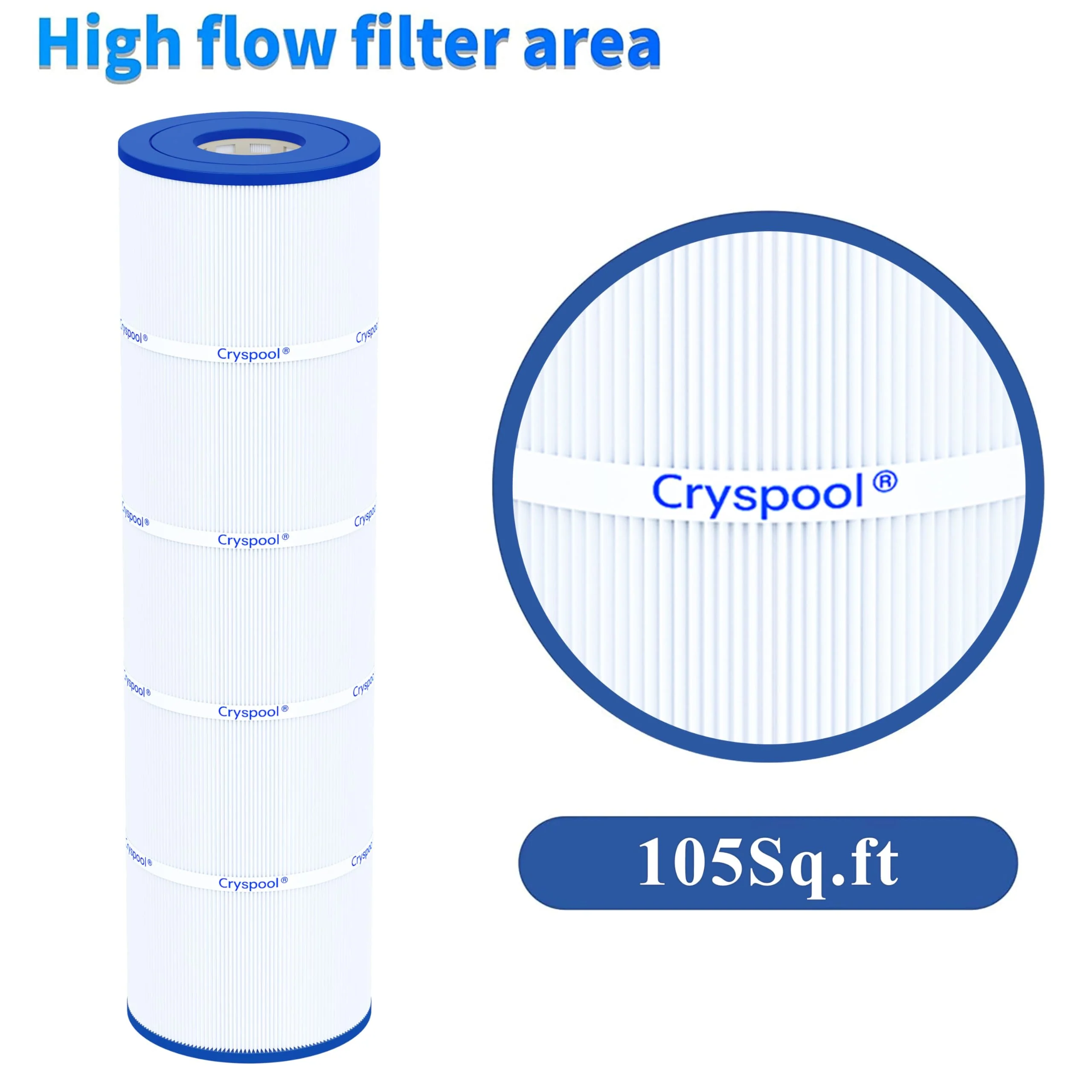 Cryspool® 07077 Filter Compatible with CCP420, Clean and Clear Plus 420, PCC105-PAK4, R173576, 570-0425-07, C-7471, 178584, 817-0106, FC-6470, 4×105 Sq. Ft Pool Filter Cartridges, 4 Pack - Image 3