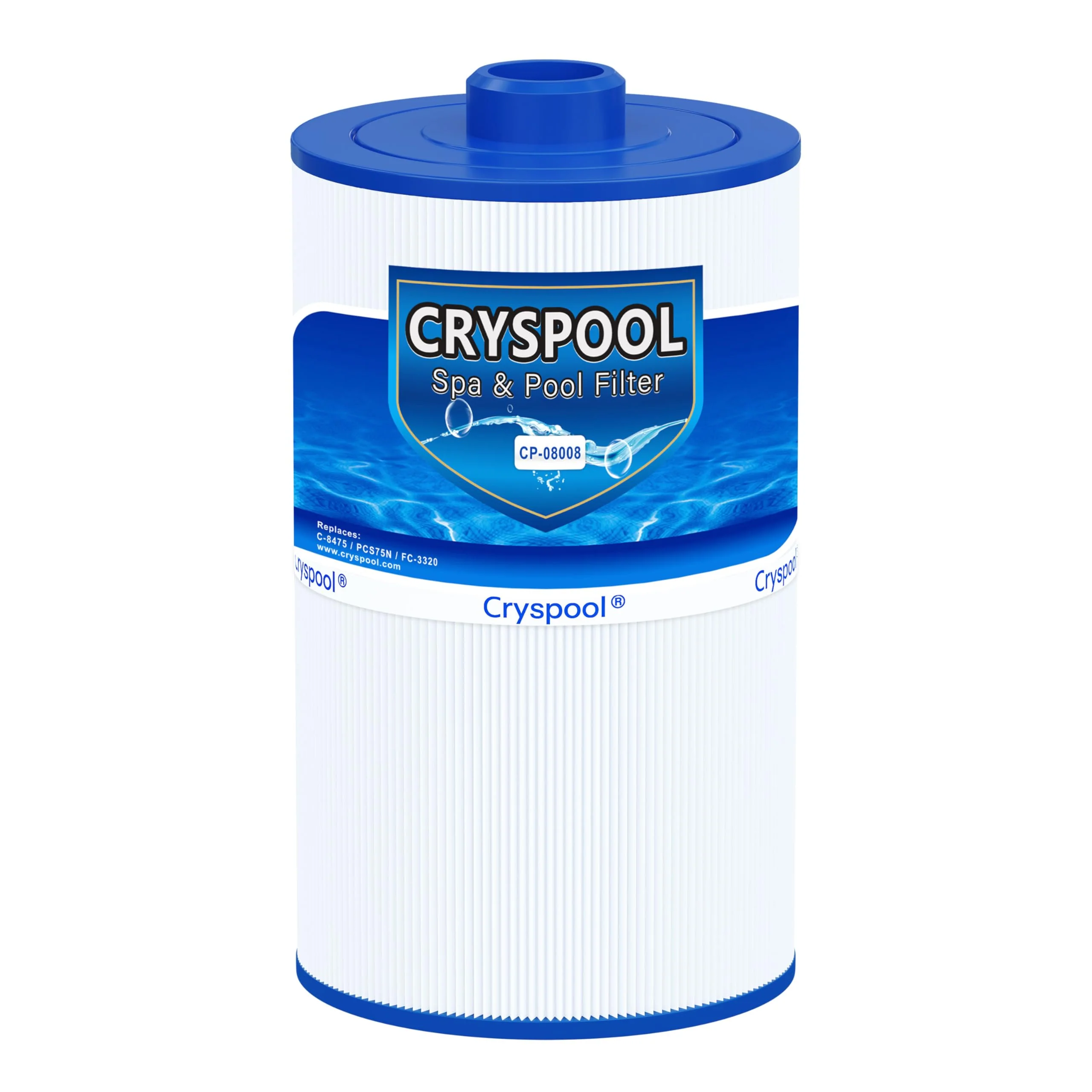 Cryspool® 08008 Filter Compatible with PCS75N, Maax Spas, 100594, C-8475, FC-3320, 75 Sq. Ft Spa Filter Cartridge, 1 Pack