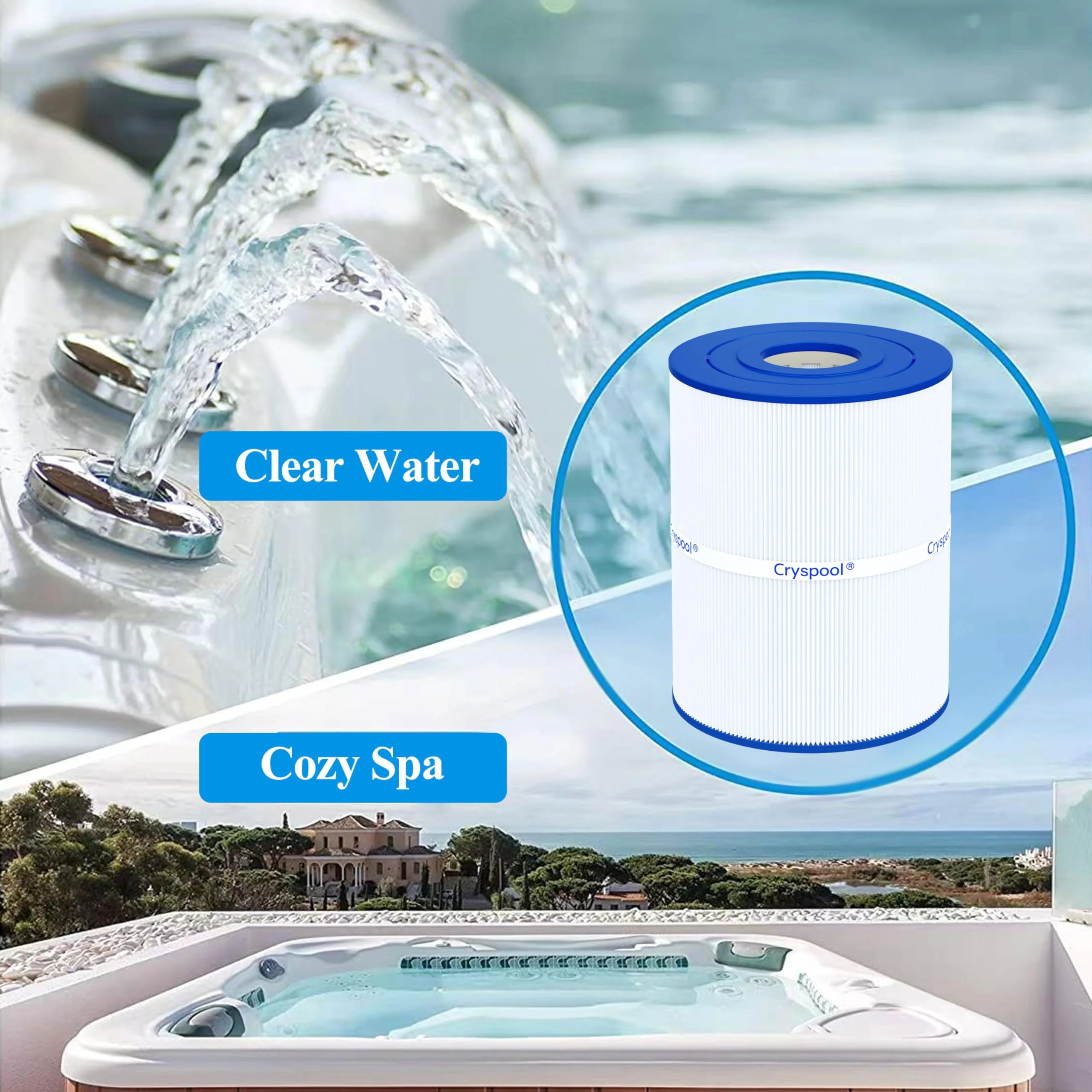 Cryspool® 08020 Filter Compatible with Watkins 31114, Hot Spot Spa Filter, C-8465, FC-3960, 71827, 71828, Watkins 65 Sq. Ft Spa Filter Cartridge, 1 Pack - Image 2