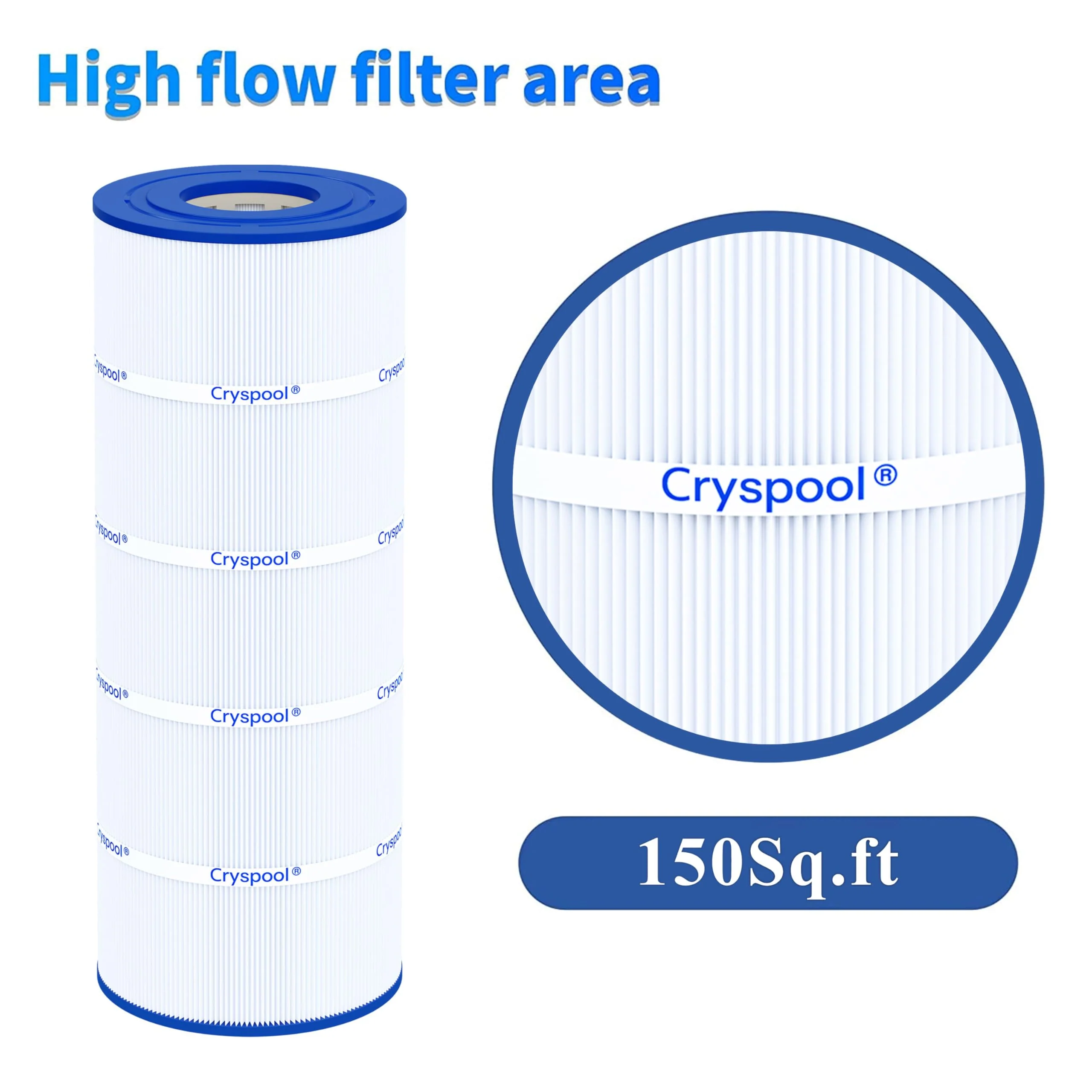 Cryspool® 08050 Filter Compatible with Hayward CCX1500RE(CC 1500 E), X-Stream 150, PXST150, 817-0150n, C-8316, FC-1286, 150 Sq. Ft Pool Filter Cartridge, 1 Pack - Image 3