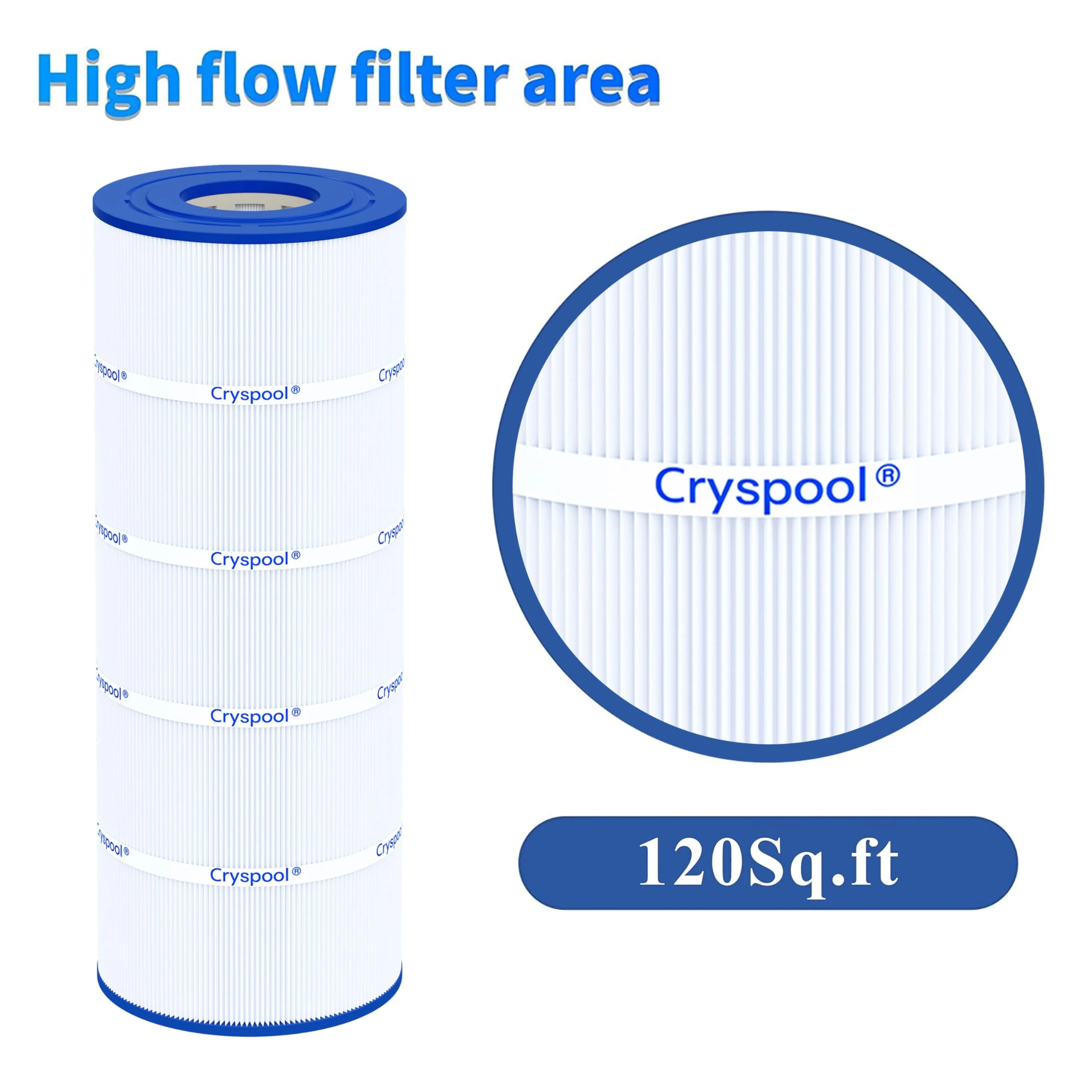 Cryspool® 08055 Filter Compatible with C1200, CX1200RE, Clearwater II 125, PA120, C-8412, FC-1293, 817-0125N, 120 Sq. Ft Pool Filter Cartridge, 2 Pack - Image 3