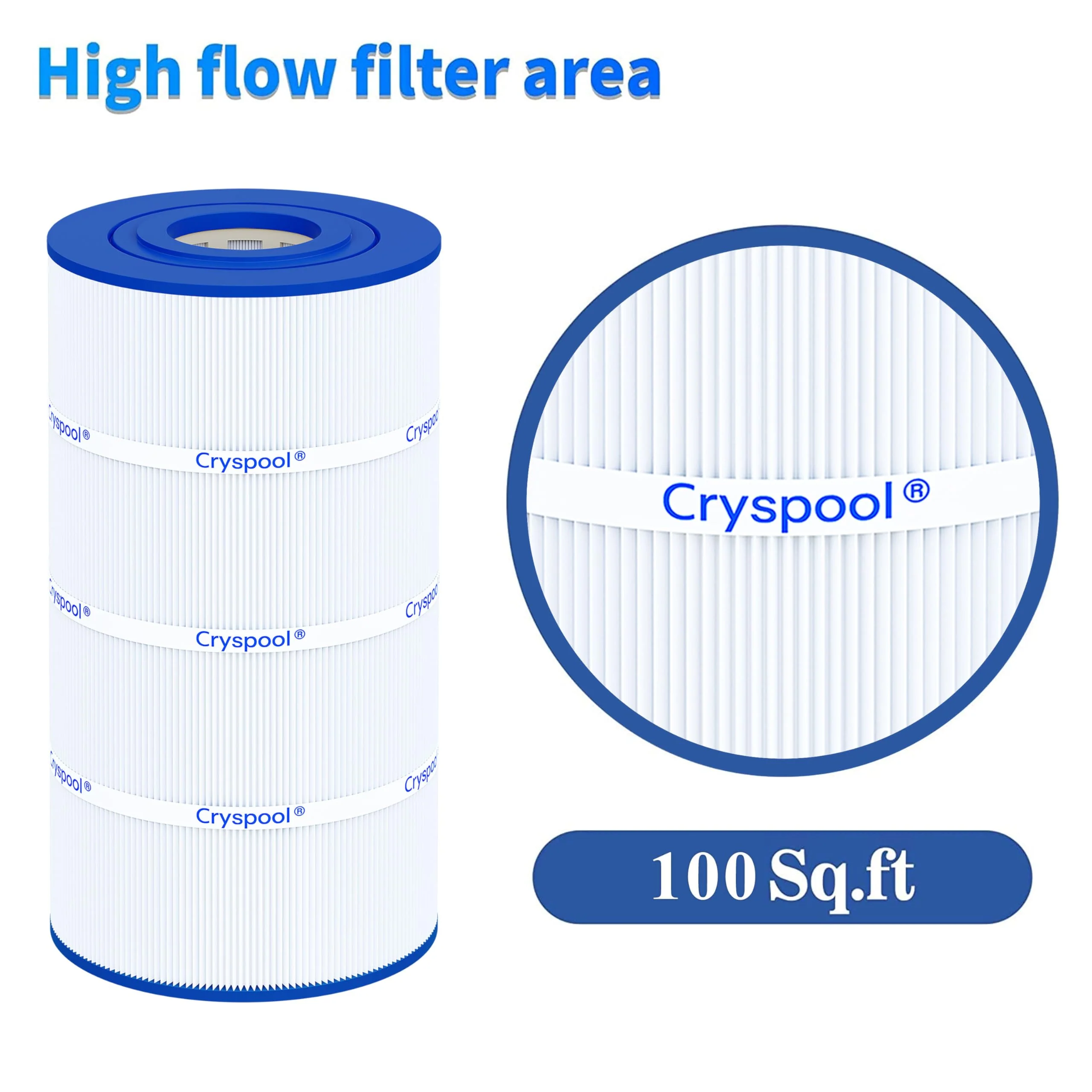 Cryspool® C100S Filter Compatible with CX100XRE, C100S, SwimClear C100S, PA100S, C-9440, 100 Sq. Ft Pool Filter Cartridge, 1 Pack - Image 3