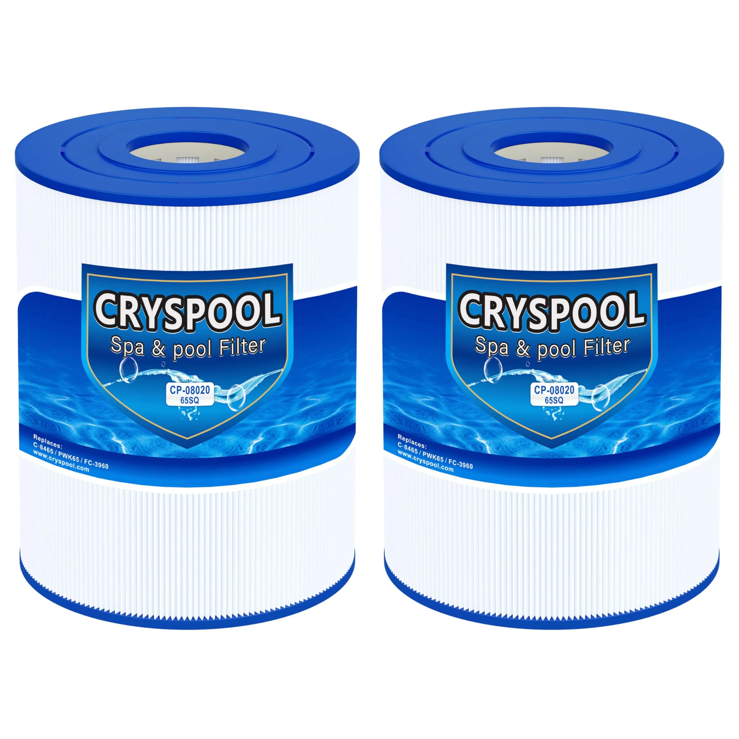 Cryspool® pwk65 Compatible with Watkins 31114, Hot Spot spa Filter, C-8465, FC-3960, 71827, 71828, Watkins 65 sq.ft hot tub Filter, 2 Pack