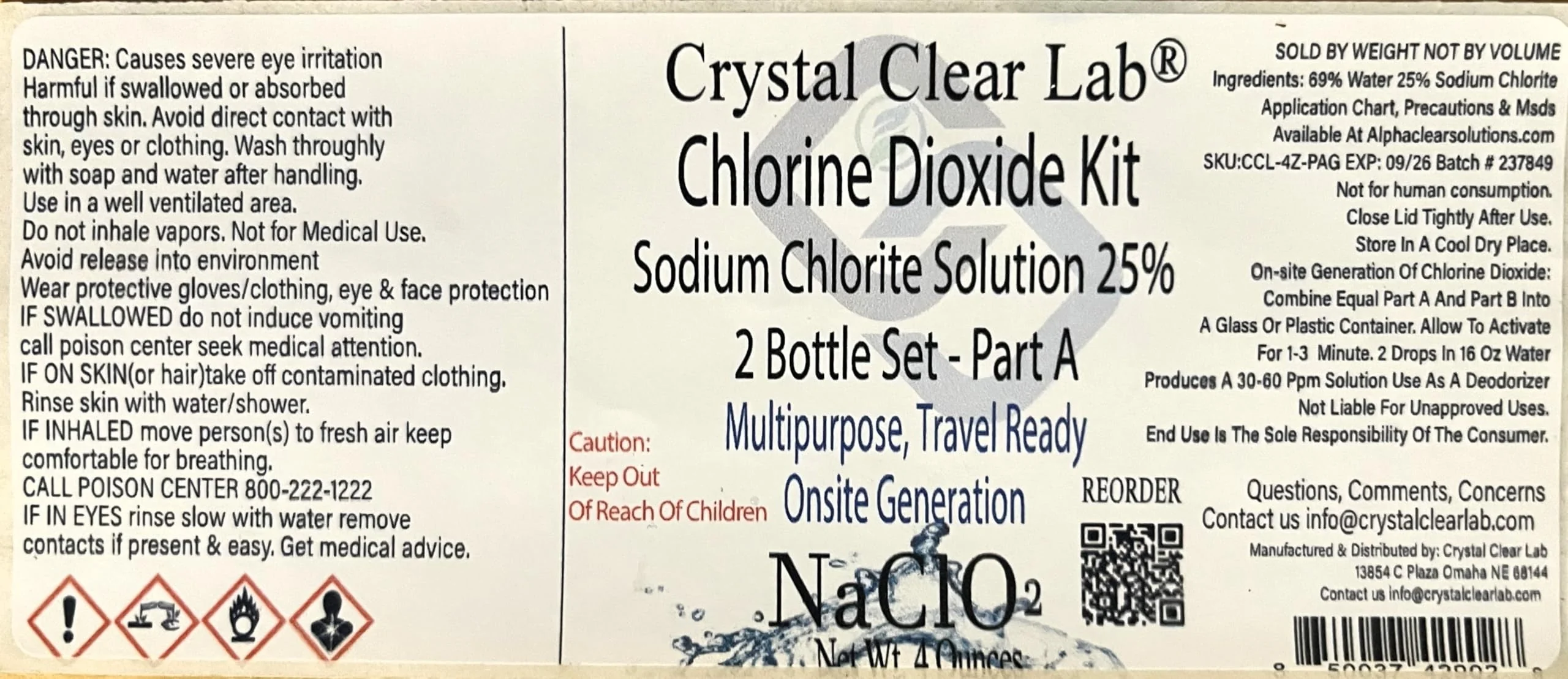 Crystal Clear Lab Chlorine Dioxide -Pure CDS Set Single-Drop Bottles HCL Extra Large 8 fl oz Liquid Kit - Image 6