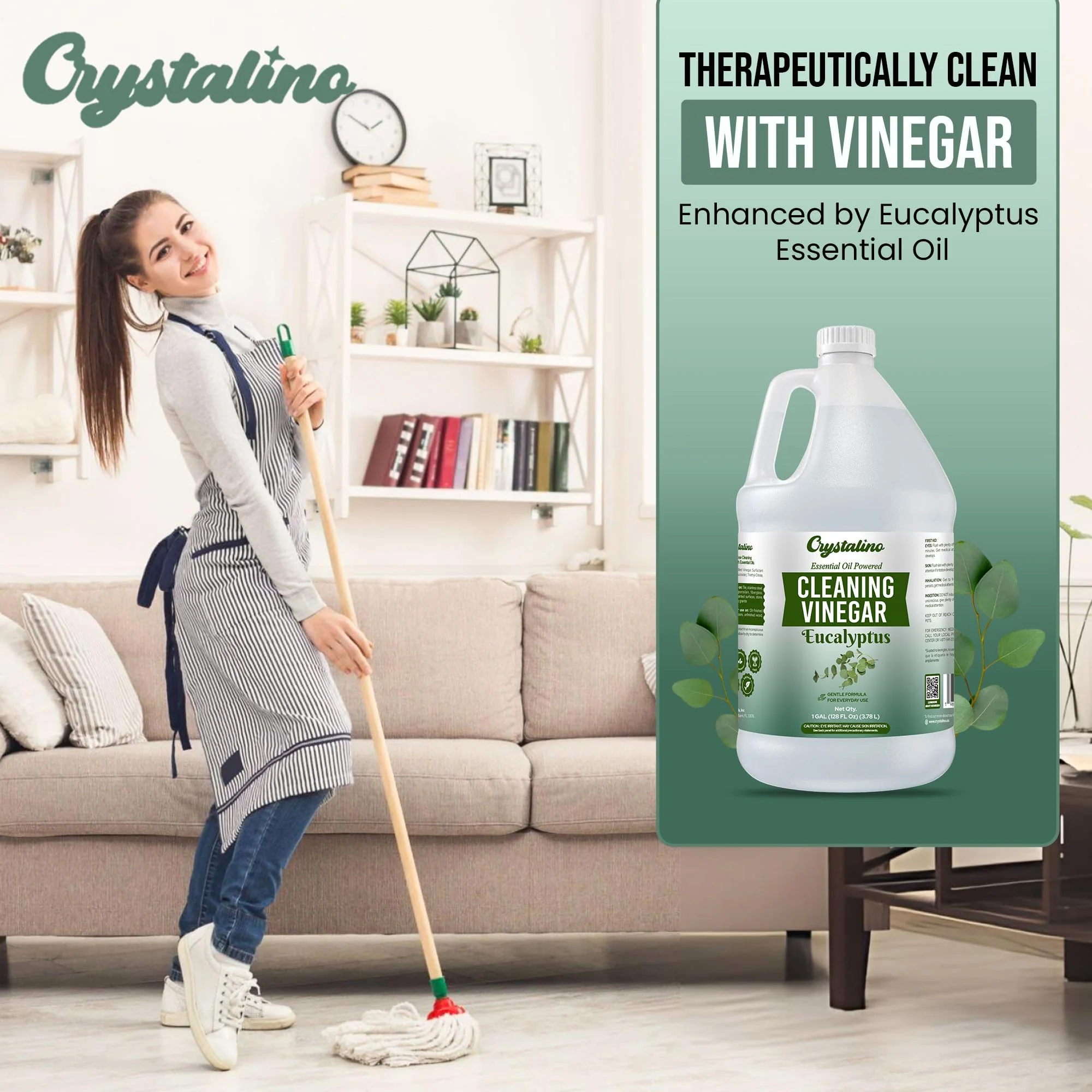 Crystalino 6% Cleaning Vinegar Cleaner (1 Gallon) Eucalyptus Essential Oil Powered for Home, White Industrial Vinegar for Cleaning Purpose and Laundry, Vinager, Vinagre Blanco de Limpieza, Vinger - Image 3