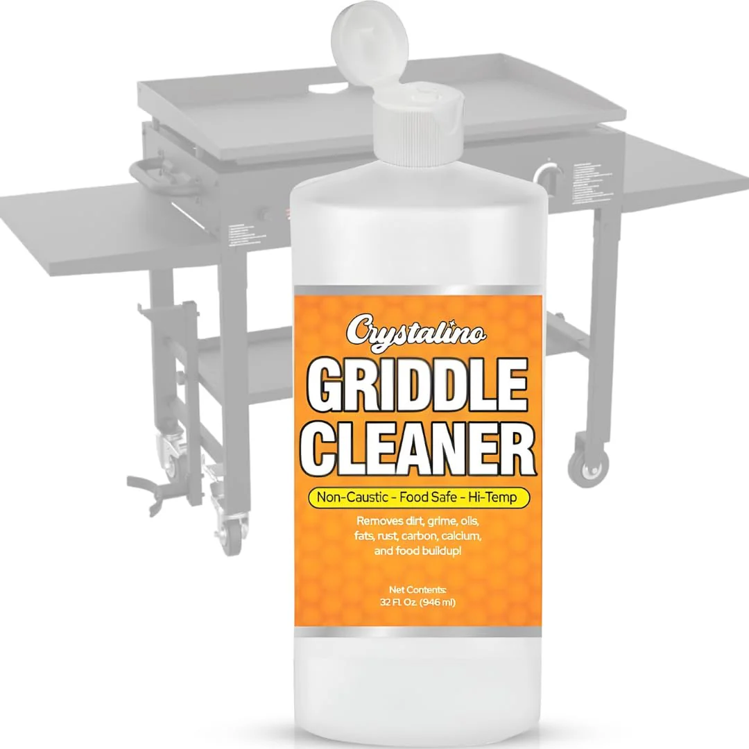 Crystalino Flat Top Grill Cleaner (32 Fl Oz), Removes Grease, Rust, Fats, Carbon, and Calcium, Griddle Cleaning Kit, Use on Stainless Steel as Wolf Blackstone Griddle Cleaner for Flat Top Degreaser