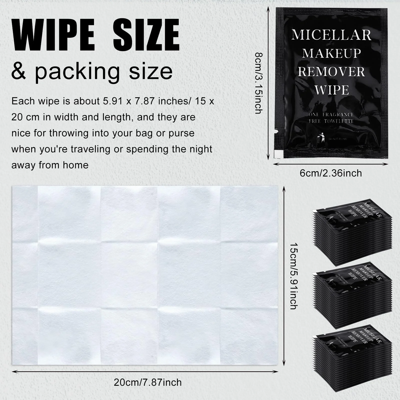 Ctosree 150 pcs Makeup Remover Wipes Bulk Individually Wrapped Makeup Wipes Single Remover Cloth Facial Cleansing Pads for Mascara Lipstick Oil Dirt Face Skin Travel Hotel(Black) - Image 7