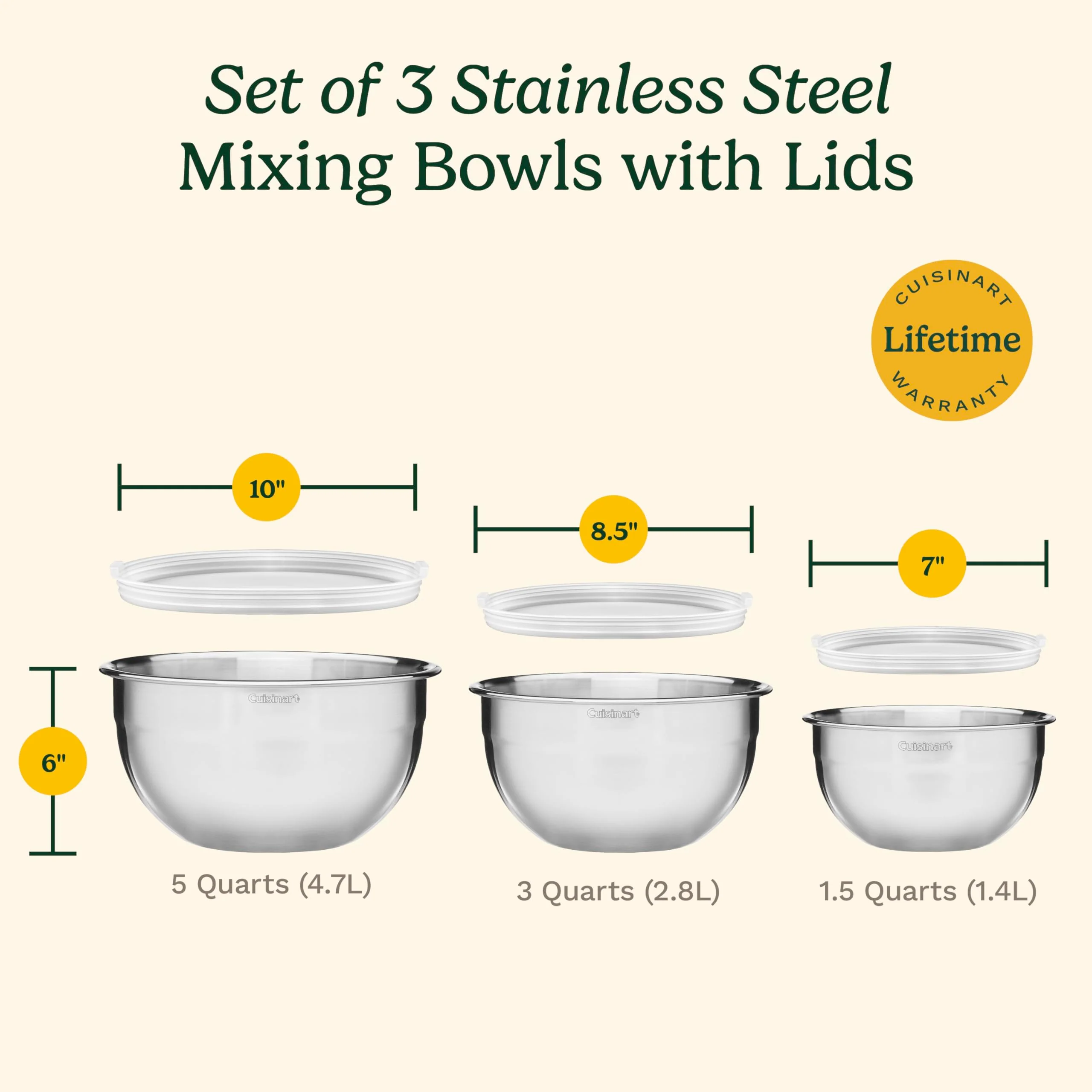 Cuisinart Mixing Bowl Set, Stainless Steel, 3-Piece, CTG-00-SMB - Image 2