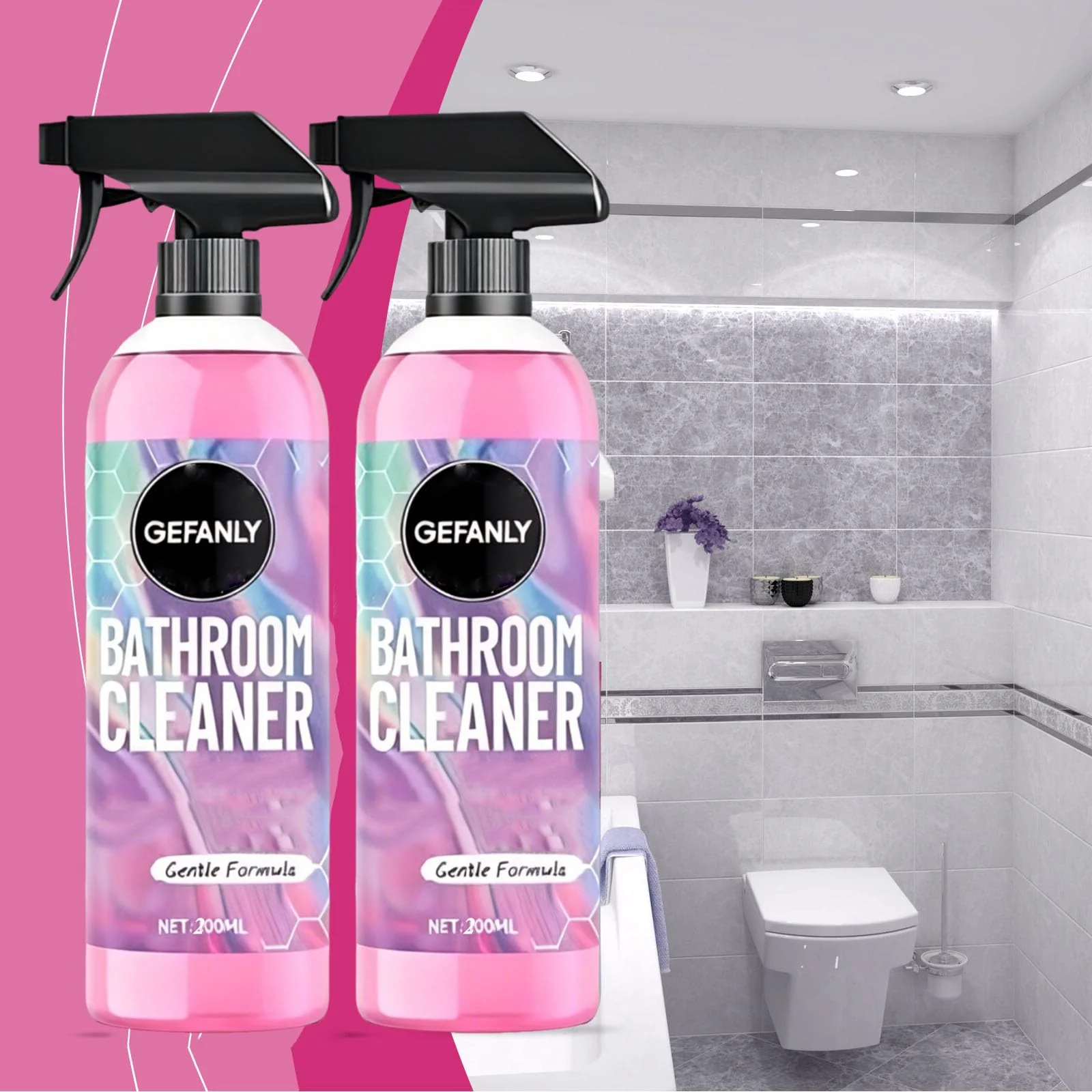 CULIWATE Gefanly Bathroom Cleaner, 20 Fl Oz Powerful Pink Bathroom Cleaner Spray, Bathrooms Descaler Foam Cleaners for Sink Tub Floor Tile (2pcs) - Image 6